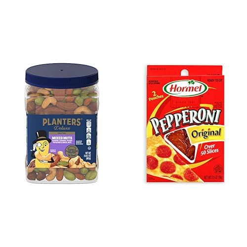 PLANTERS Deluxe Salted Mixed Nuts, Roasted Cashews, Almonds, Pecans, Pistachios, and Hazelnuts, Party Snacks, Plant-Based Protein, Quick Snack for Adults, After School Snack, 34oz Container