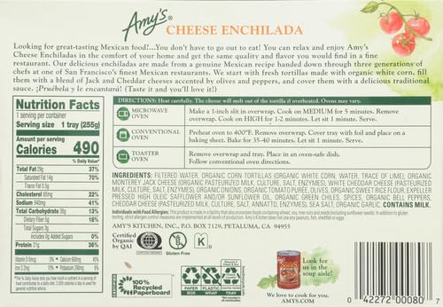 Amy's Frozen Meals, Cheese Enchilada Entree, Gluten Free, 9 oz.