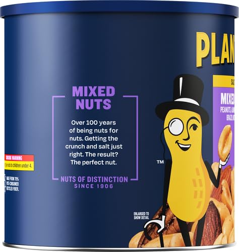 PLANTERS Deluxe Salted Mixed Nuts, Roasted Cashews, Almonds, Pecans, Pistachios, and Hazelnuts, Party Snacks, Plant-Based Protein, Quick Snack for Adults, After School Snack, 34oz Container