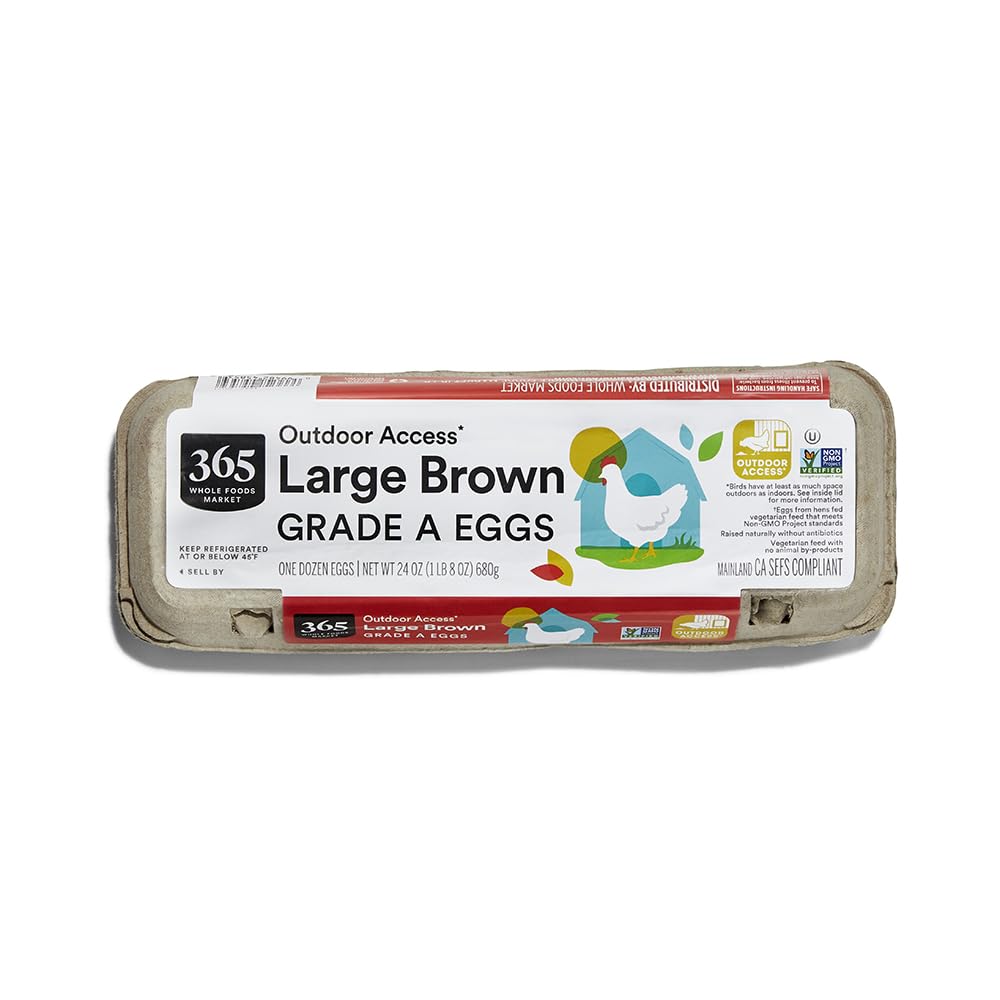 365 by Whole Foods Market, Outdoor Access, Non-GMO, Large Brown Grade A Eggs, 12 Count (1 Dozen)