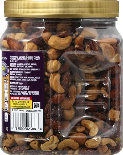 PLANTERS Deluxe Salted Mixed Nuts, Roasted Cashews, Almonds, Pecans, Pistachios, and Hazelnuts, Party Snacks, Plant-Based Protein, Quick Snack for Adults, After School Snack, 34oz Container