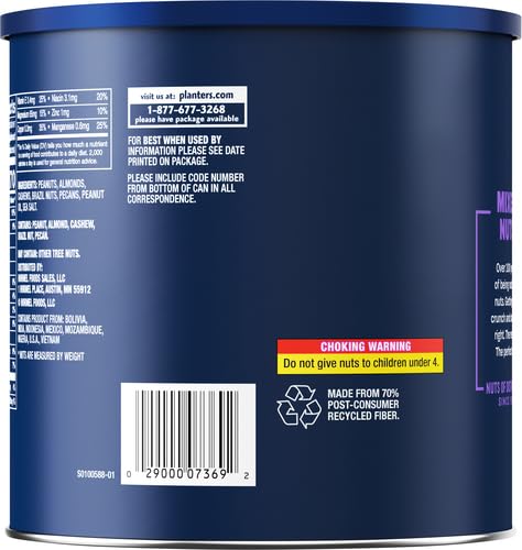 PLANTERS Deluxe Salted Mixed Nuts, Roasted Cashews, Almonds, Pecans, Pistachios, and Hazelnuts, Party Snacks, Plant-Based Protein, Quick Snack for Adults, After School Snack, 34oz Container