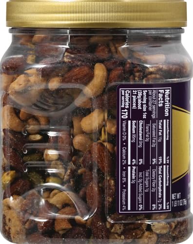 PLANTERS Deluxe Salted Mixed Nuts, Roasted Cashews, Almonds, Pecans, Pistachios, and Hazelnuts, Party Snacks, Plant-Based Protein, Quick Snack for Adults, After School Snack, 34oz Container