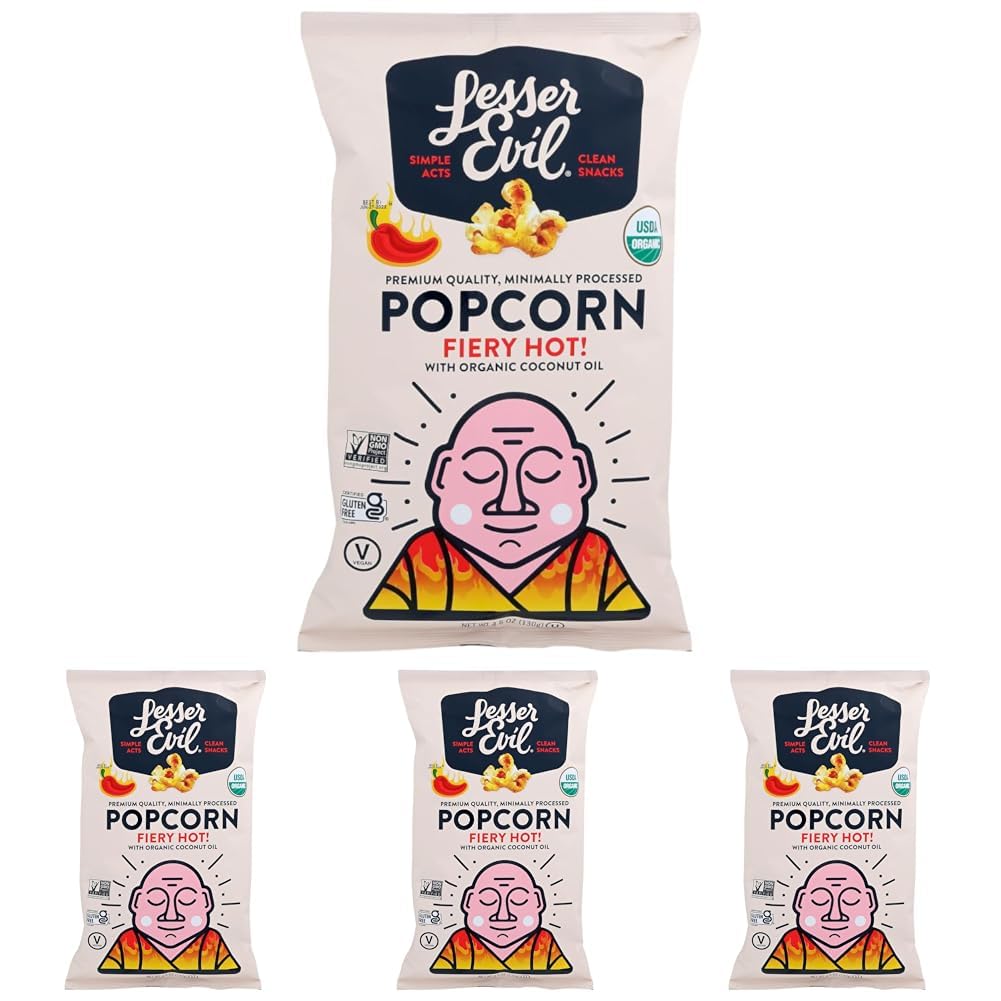 LesserEvil Himalayan Pink Salt Organic Popcorn, No Artificial Ingredients, Coconut Oil, Pack of 12, 0.88 oz Bags