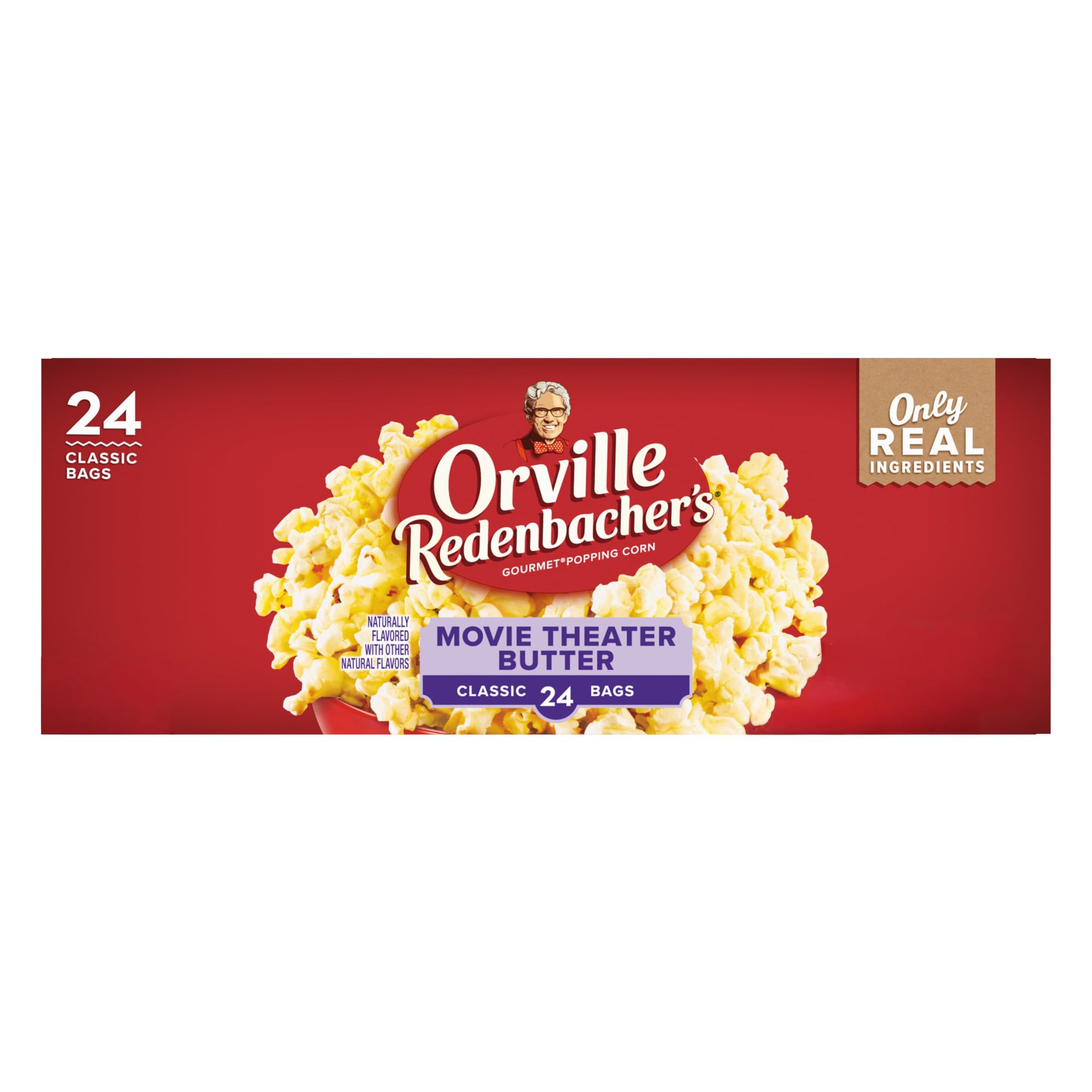 Orville Redenbacher’s Microwave Popcorn, Movie Theater Butter Flavor, 3g Fiber Per Serving, 3.29 oz., 24-Count