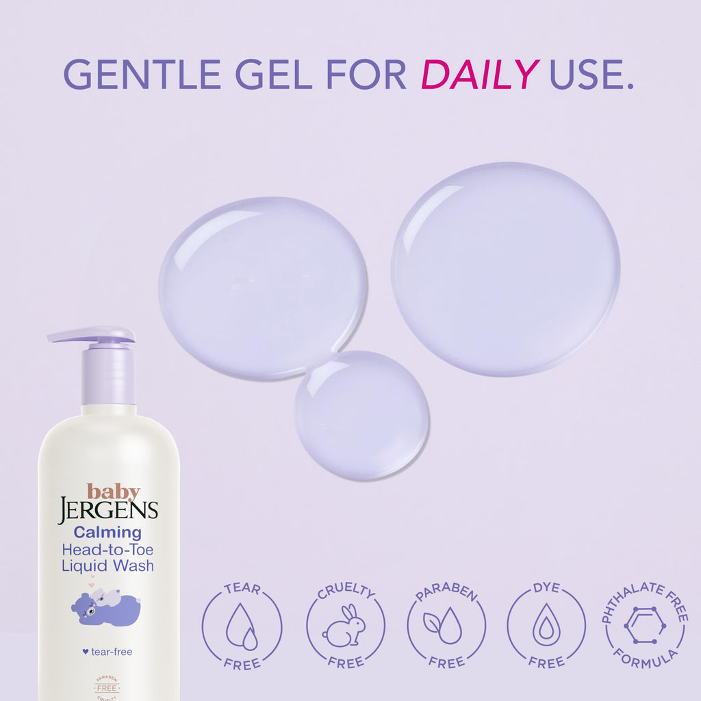 Jergens Baby Calming Head to Toe Foaming Wash, Baby Shampoo and Body Wash, Shampoo Tear Free, Kids Foaming Body Wash, 18 Fl Oz