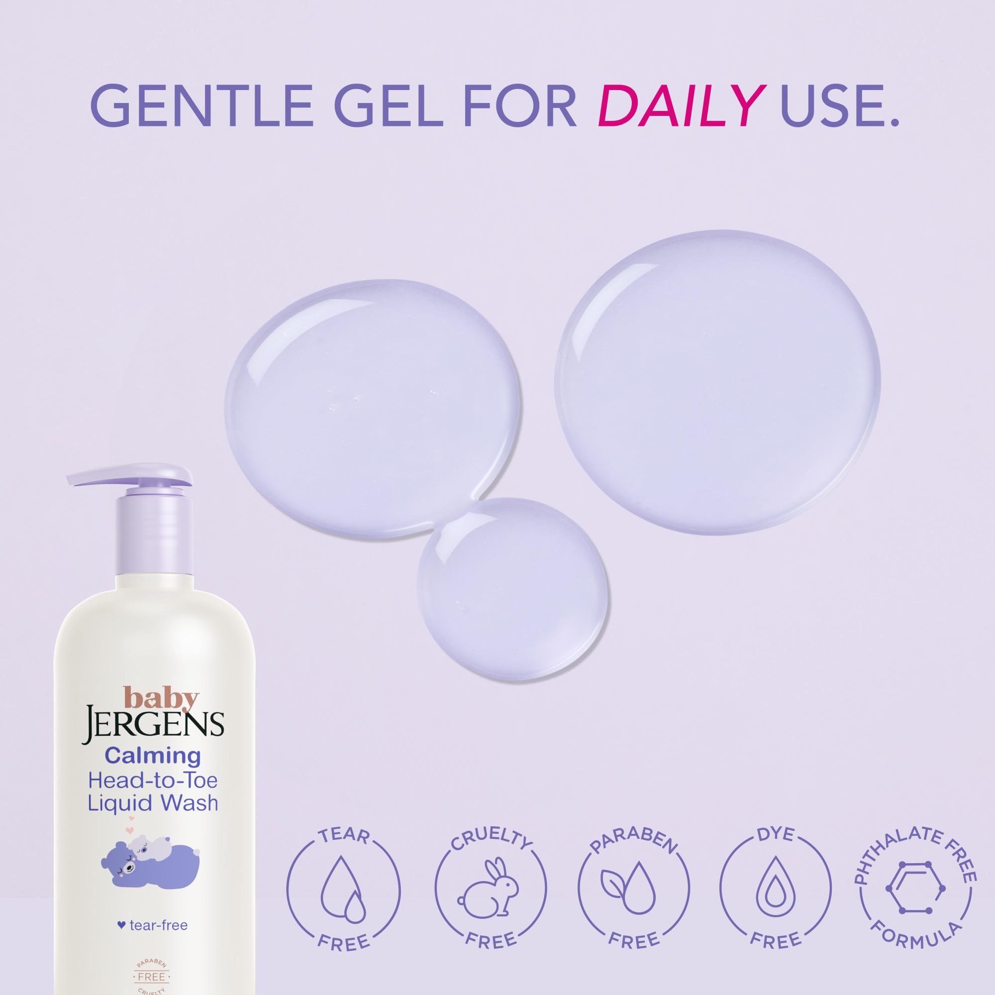 Jergens Baby Calming Head to Toe Foaming Wash, Baby Shampoo and Body Wash, Shampoo Tear Free, Kids Foaming Body Wash, 18 Fl Oz