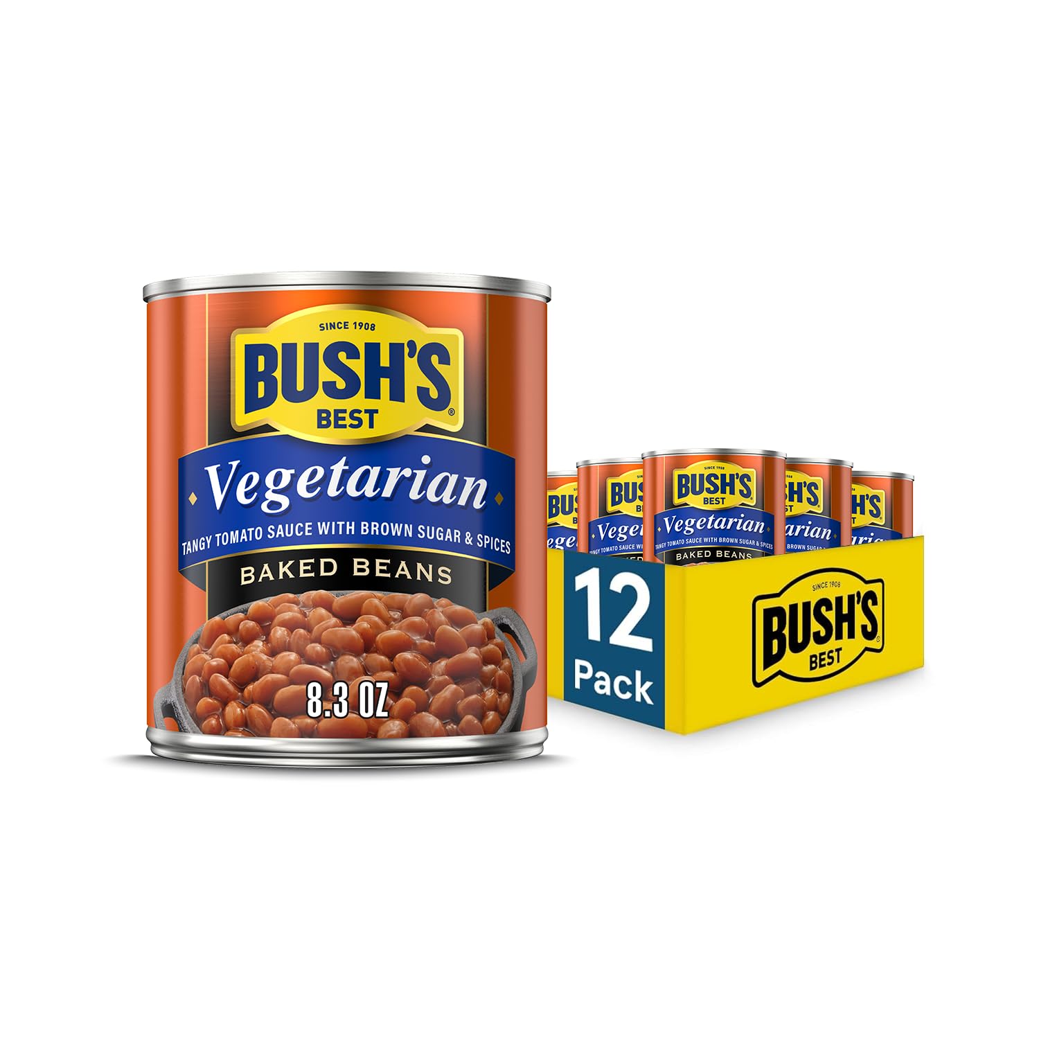 BUSH'S BEST 16 oz Canned Maple Cured Bacon Baked Beans Source of Protein and Fiber, Low Fat, Gluten Free, (Pack of 12)