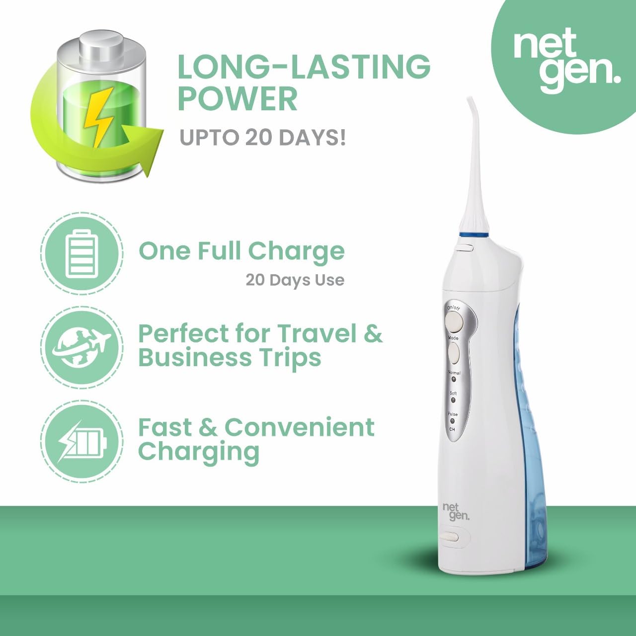 Cordless Water Dental Flosser for Teeth & Gums, Portable Electric Oral Irrigator with 3 Cleaning Modes, IPX7 Waterproof Rechargeable Water Flosser for Home, Travel & Daily Oral Care