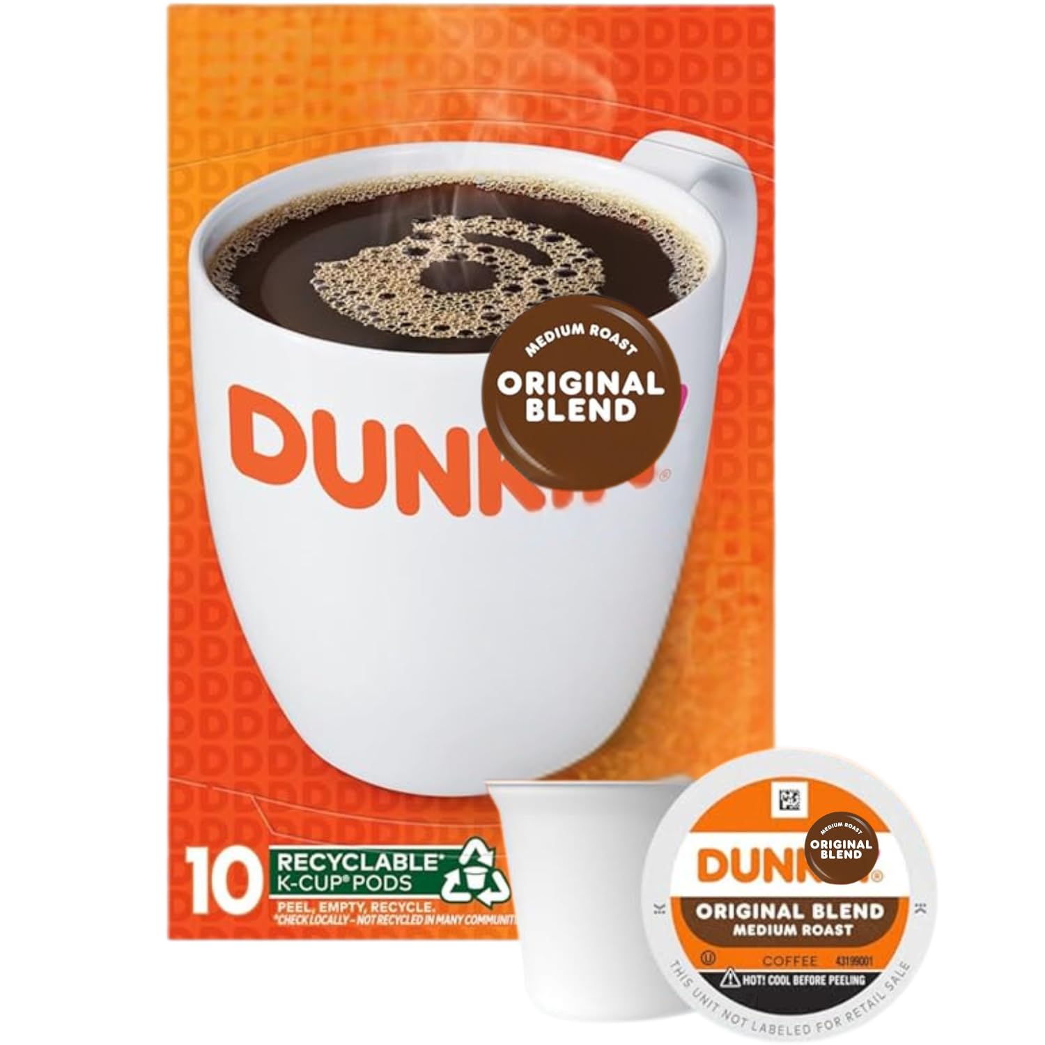 Dnkn-Donuts Original Blend Coffee Medium Roast Coffee K Cup Pods, 10 Count Box, Genuine K-Cup Coffee Pods