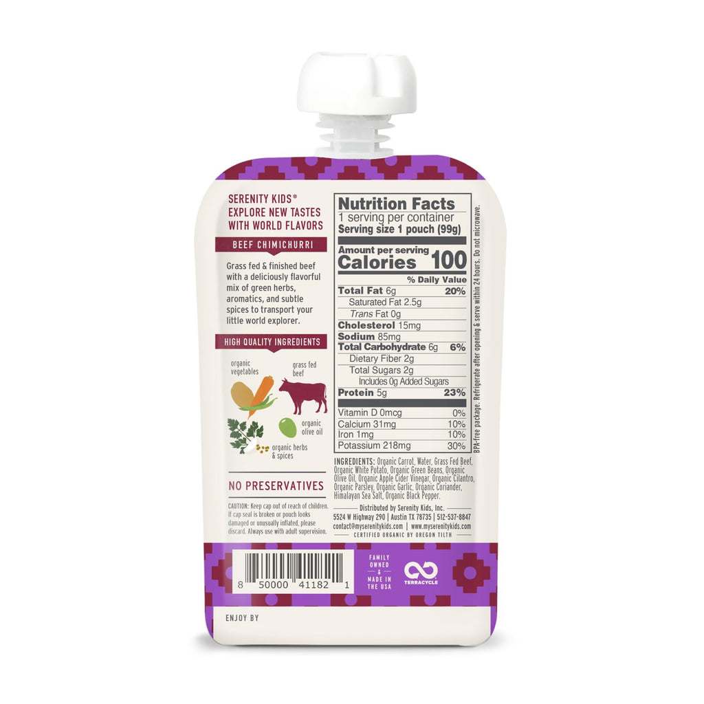 Serenity Kids 6+ Months Meat Baby Food Puree Pouches - 18 Count, 3.5 Oz - No Added Sugar Meat Snacks Toddler Food - Portable Baby Travel Essential