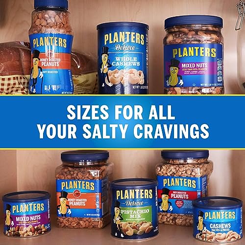 PLANTERS Deluxe Salted Mixed Nuts, Roasted Cashews, Almonds, Pecans, Pistachios, and Hazelnuts, Party Snacks, Plant-Based Protein, Quick Snack for Adults, After School Snack, 34oz Container
