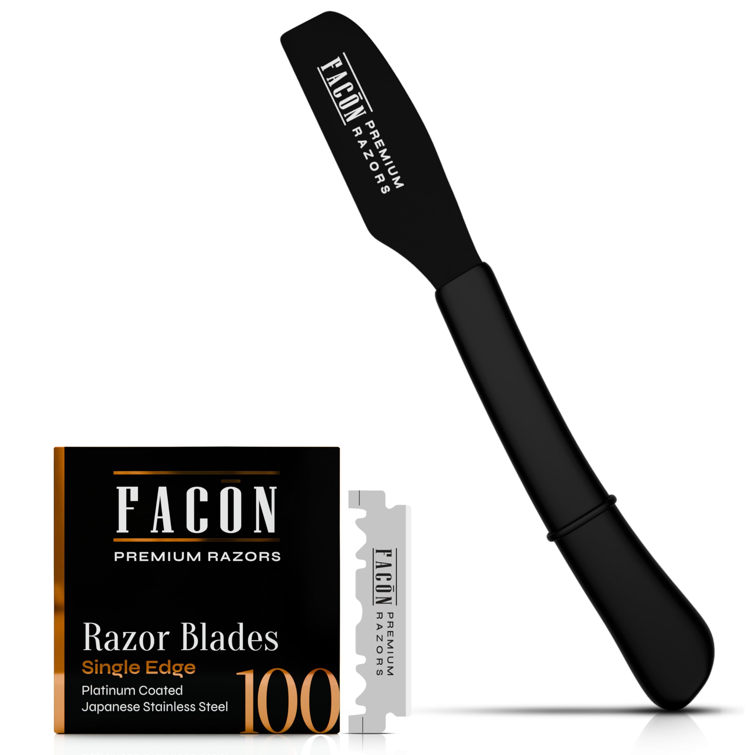 Facón Straight Razors for Men - Professional Barber Straight Edge Razor Kit with 100 Blades, Wooden Stainless Steel Barbero Shaver for a Smooth & Precise Shave, Premium Barber Razor for Men's Shaving