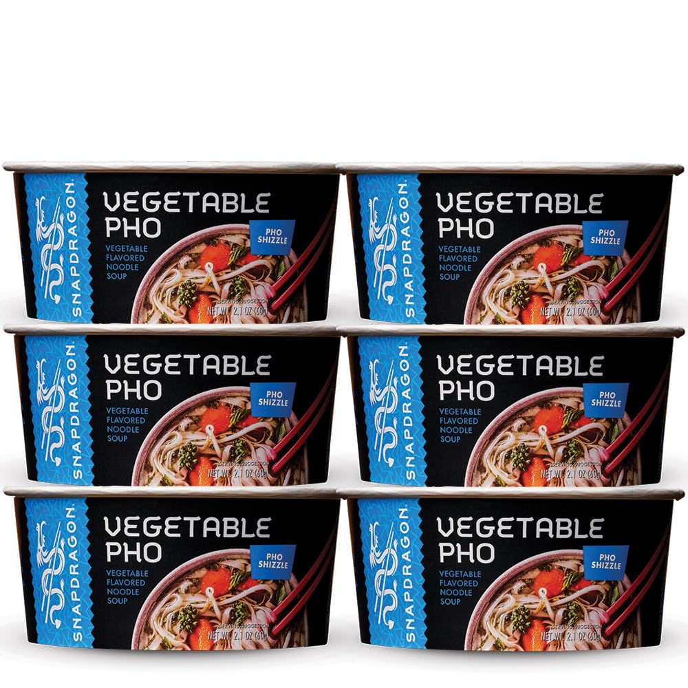 Snapdragon Chicken Pho Instant Noodle Bowl Six Pack, Rich Chicken Flavored Broth with Rice Noodles, Gluten Free, No Artificial Flavors, 6 2.1oz Bowls