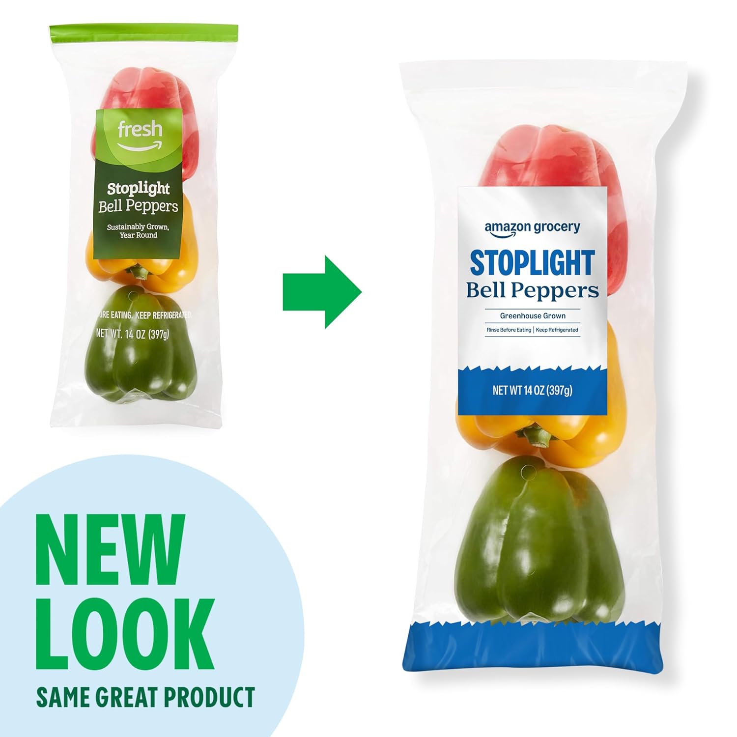 Amazon Grocery, Stoplight Bell Peppers, 3 Ct (Previously Fresh Brand, Packaging May Vary)