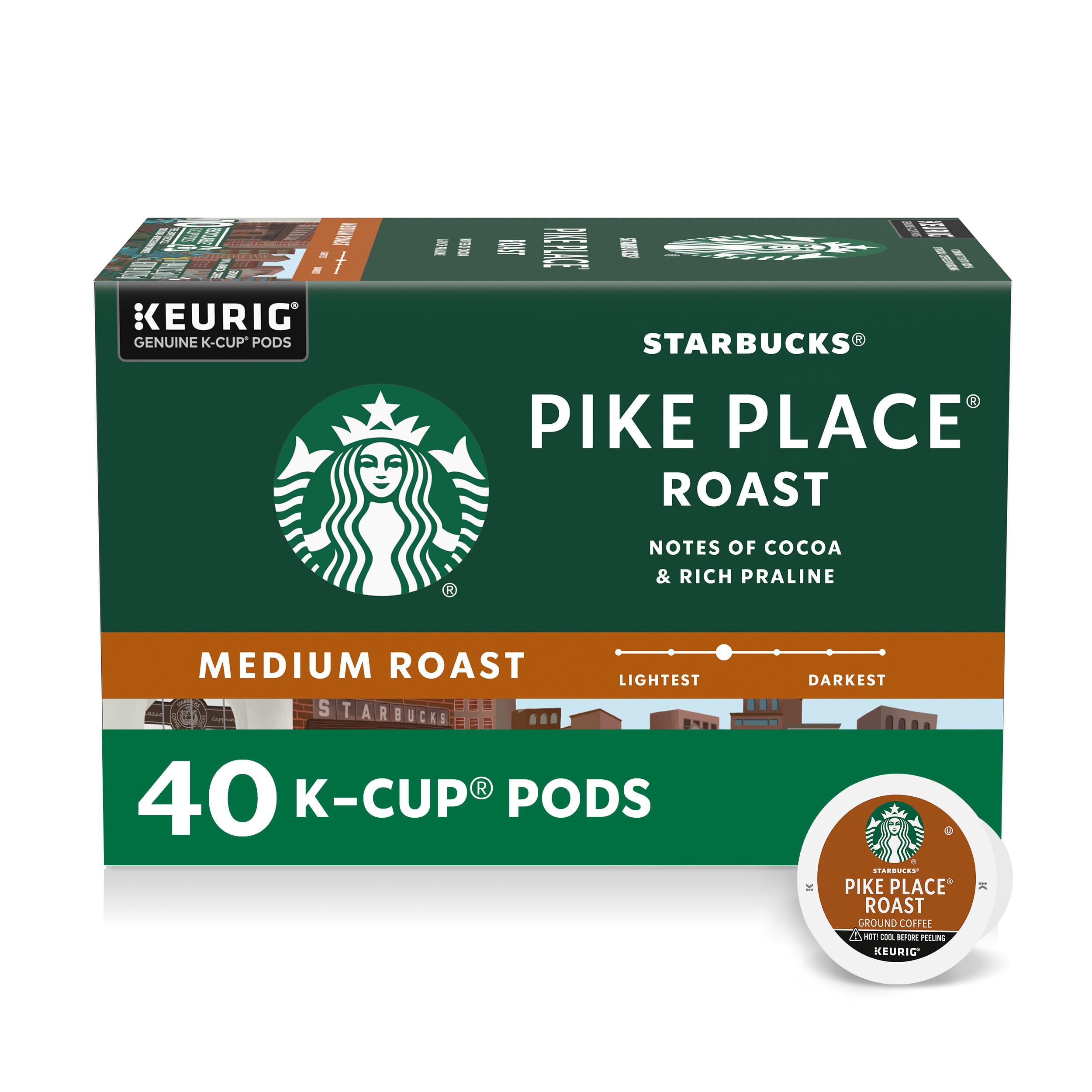 Starbucks K-Cup Coffee Pods, Medium Roast Hot or Iced Coffee, Pike Place Roast, 22 Keurig Pods