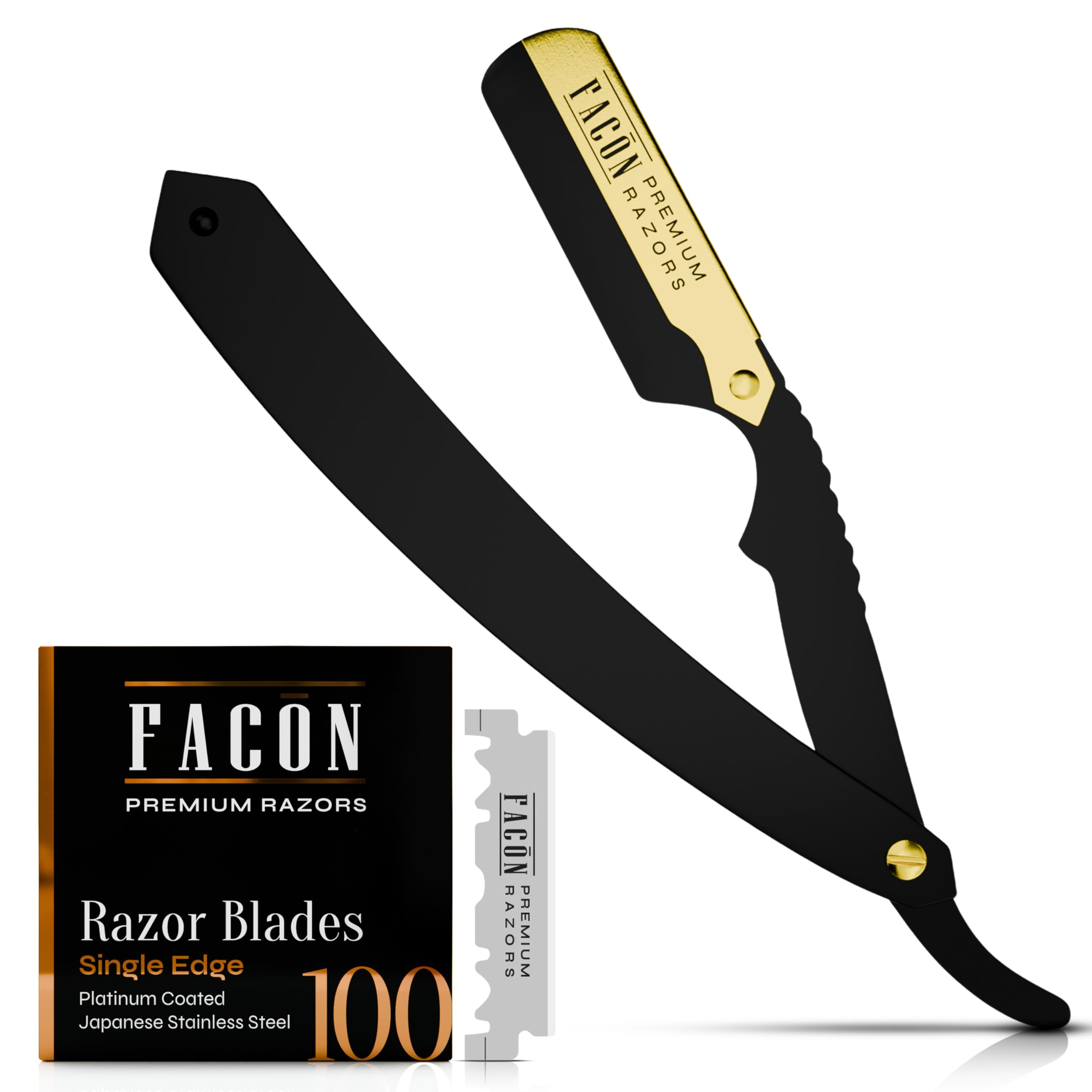 Facón Straight Razors for Men - Professional Barber Straight Edge Razor Kit with 100 Blades, Wooden Stainless Steel Barbero Shaver for a Smooth & Precise Shave, Premium Barber Razor for Men's Shaving