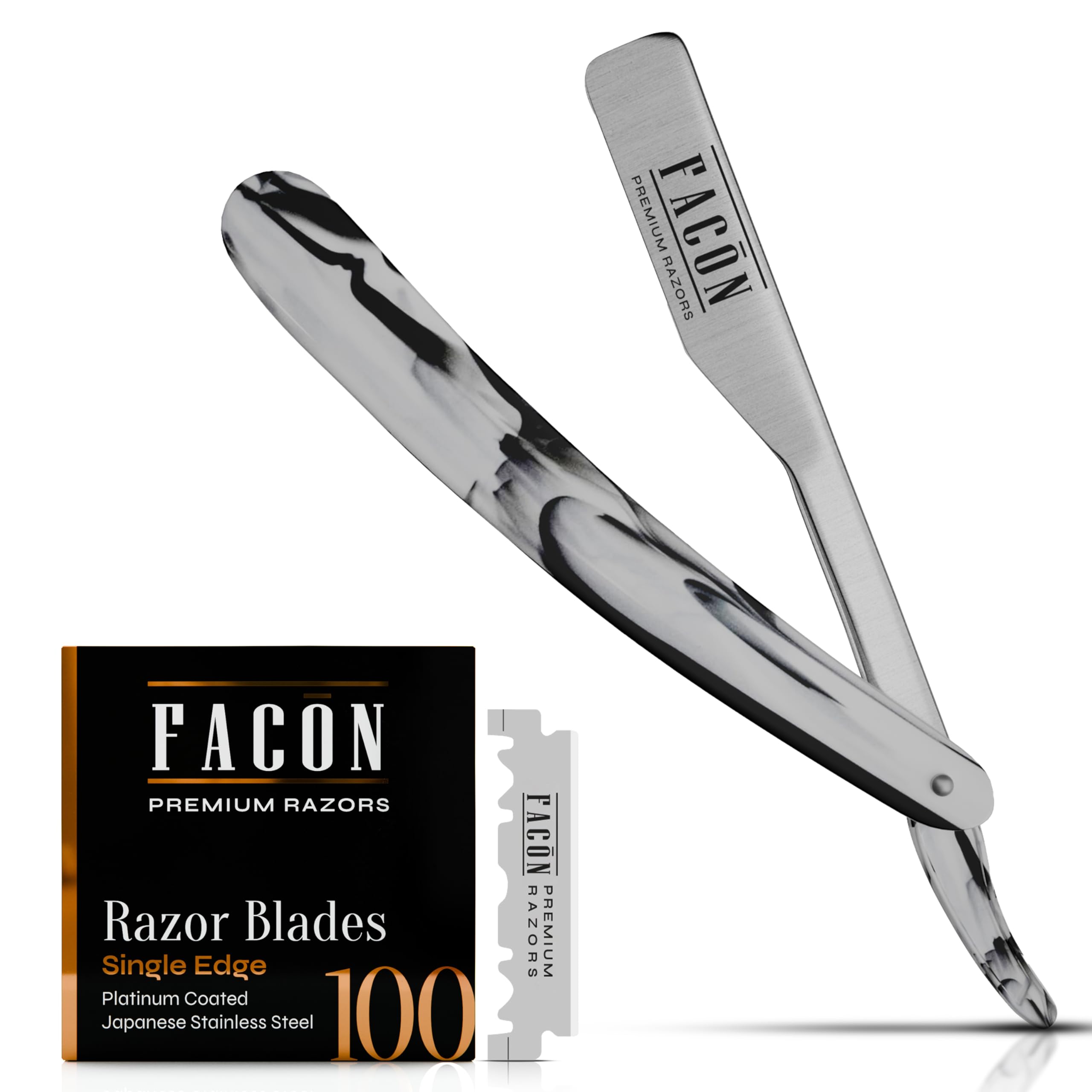 Facón Straight Razors for Men - Professional Barber Straight Edge Razor Kit with 100 Blades, Wooden Stainless Steel Barbero Shaver for a Smooth & Precise Shave, Premium Barber Razor for Men's Shaving