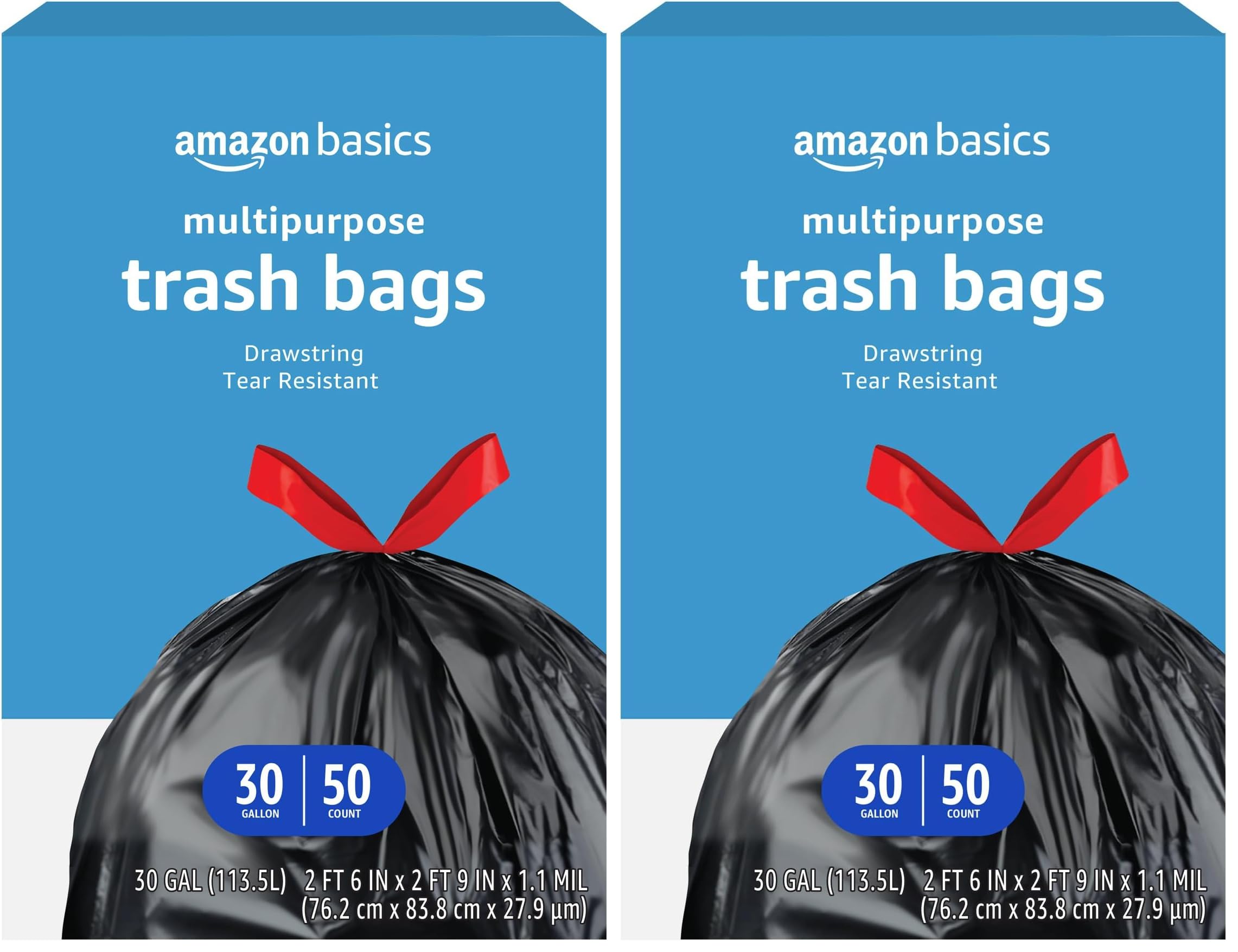 Amazon Basics Multipurpose Drawstring Trash Bags, 30 Gallon, 50 Count (Previously Solimo)