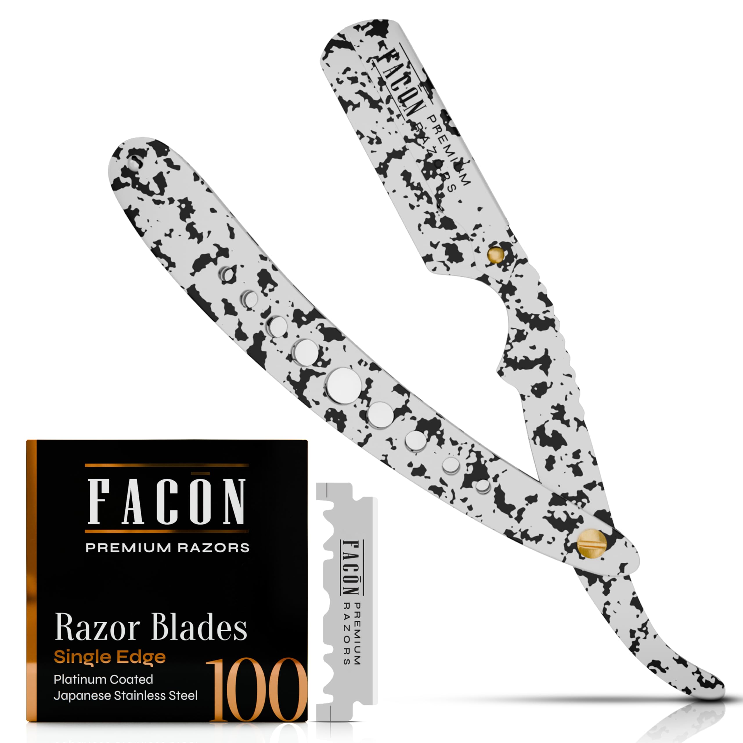Facón Straight Razors for Men - Professional Barber Straight Edge Razor Kit with 100 Blades, Wooden Stainless Steel Barbero Shaver for a Smooth & Precise Shave, Premium Barber Razor for Men's Shaving