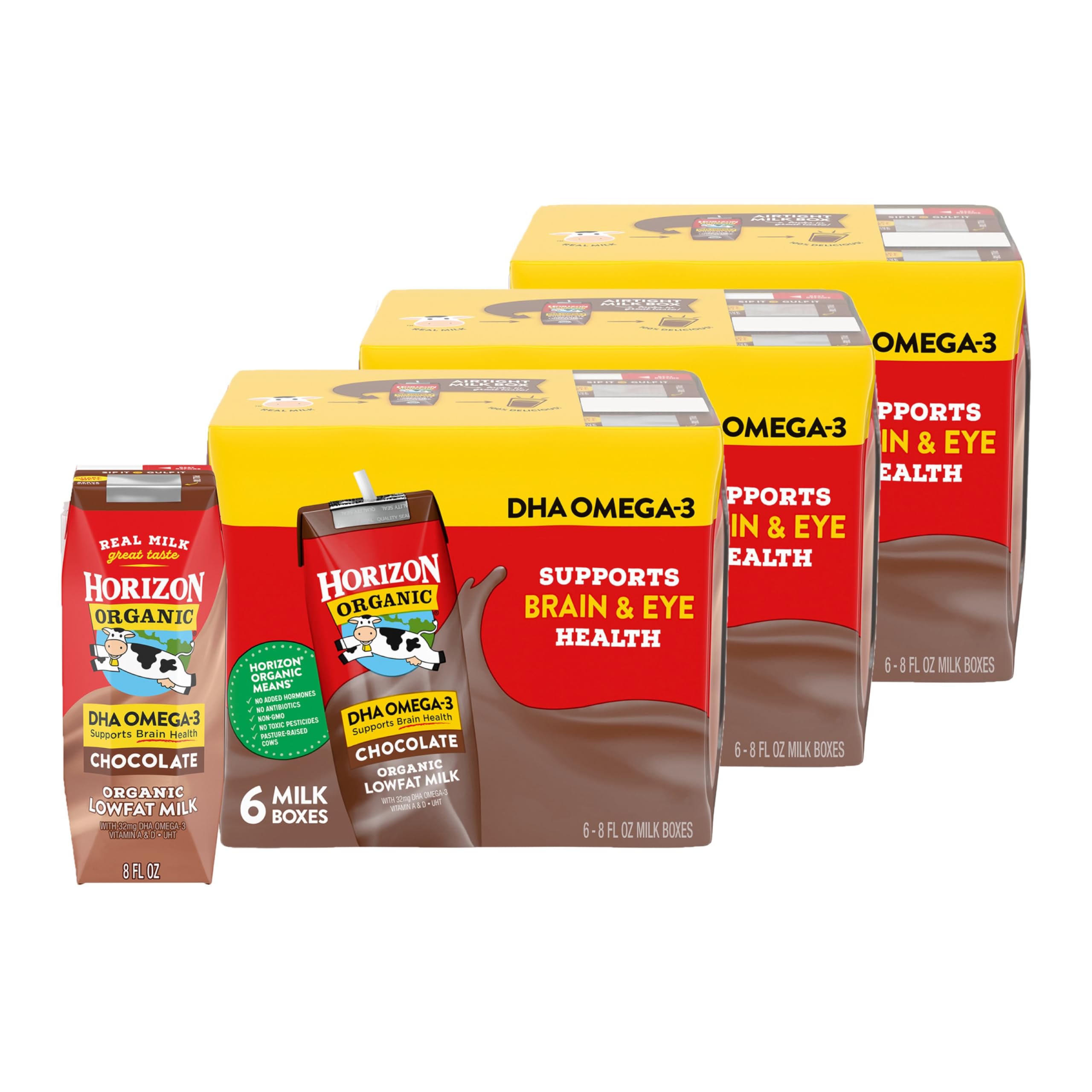 Horizon Organic Shelf Stable 1% Lowfat Strawberry Milk Boxes, 8 fl oz, 6 Count - 8g Protein per Serving, USDA Organic, Ready to Drink for Lunchbox, Travel, or On-the-Go, No Refrigeration Needed