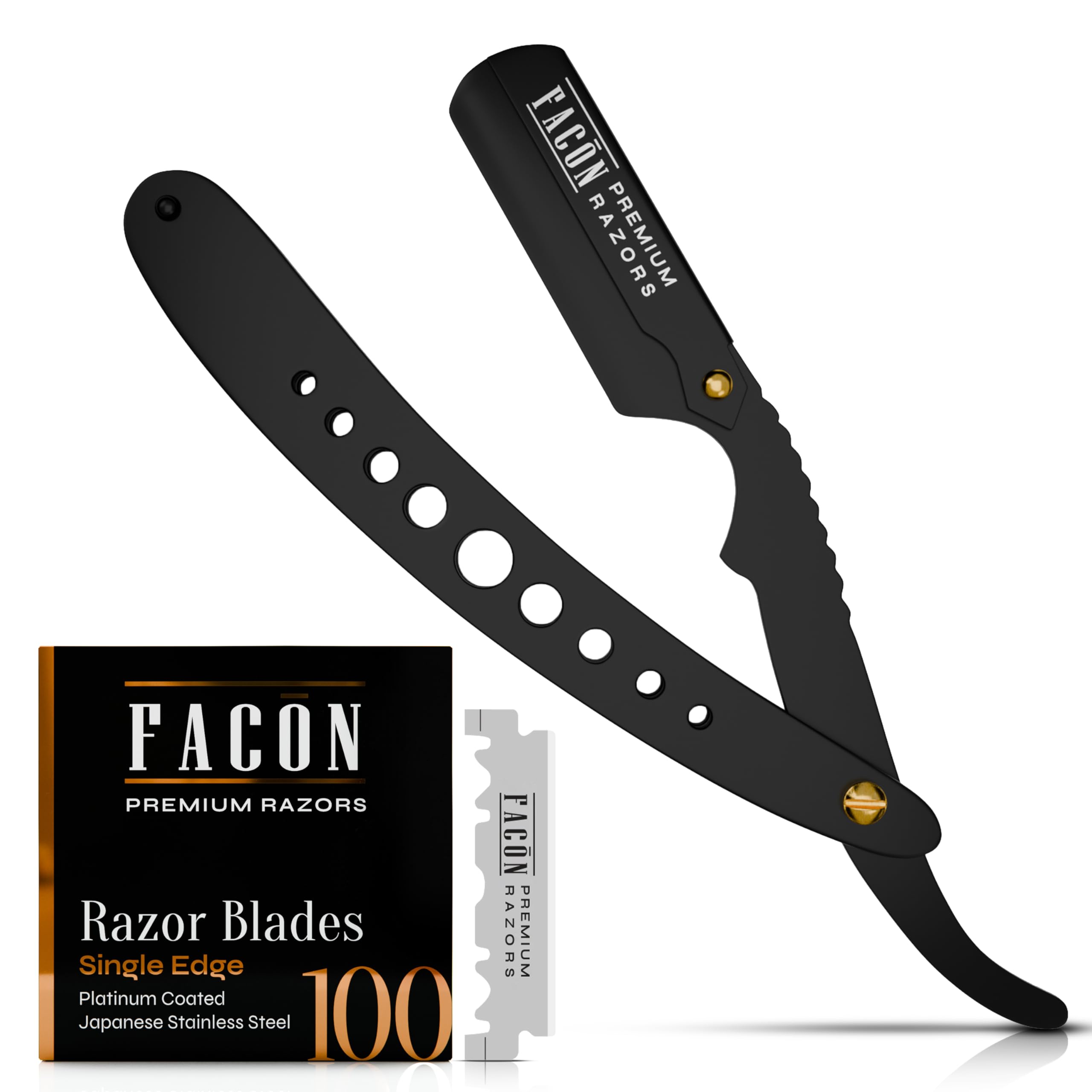 Facón Straight Razors for Men - Professional Barber Straight Edge Razor Kit with 100 Blades, Wooden Stainless Steel Barbero Shaver for a Smooth & Precise Shave, Premium Barber Razor for Men's Shaving