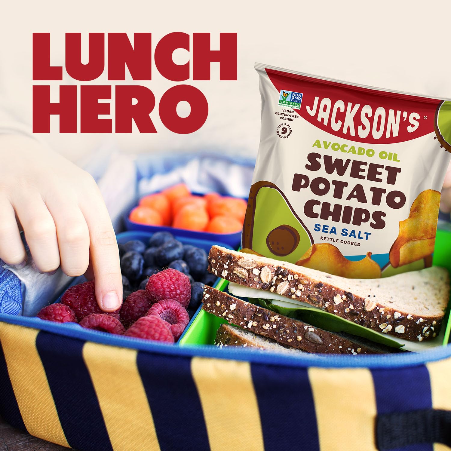 Jackson’s Sweet Potato Kettle Chips Avocado Oil Variety Pack made with Premium Oils (1.5 oz, Pack of 10) Sea Salt, Ranch and BBQ Flavors - Allergen-friendly, Gluten Free, Vegan