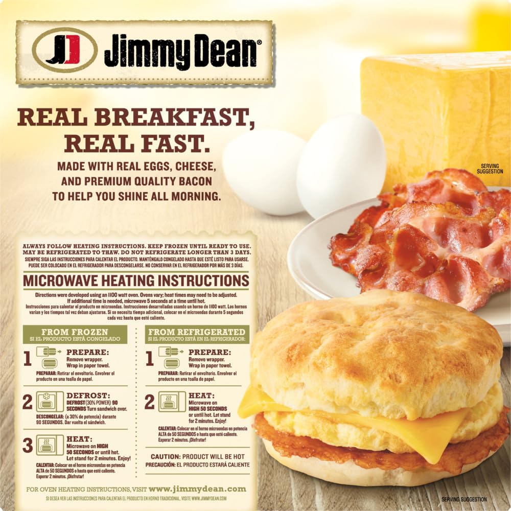 Jimmy Dean Bacon, Egg & Cheese Biscuit Sandwiches, 4 Count (Frozen)
