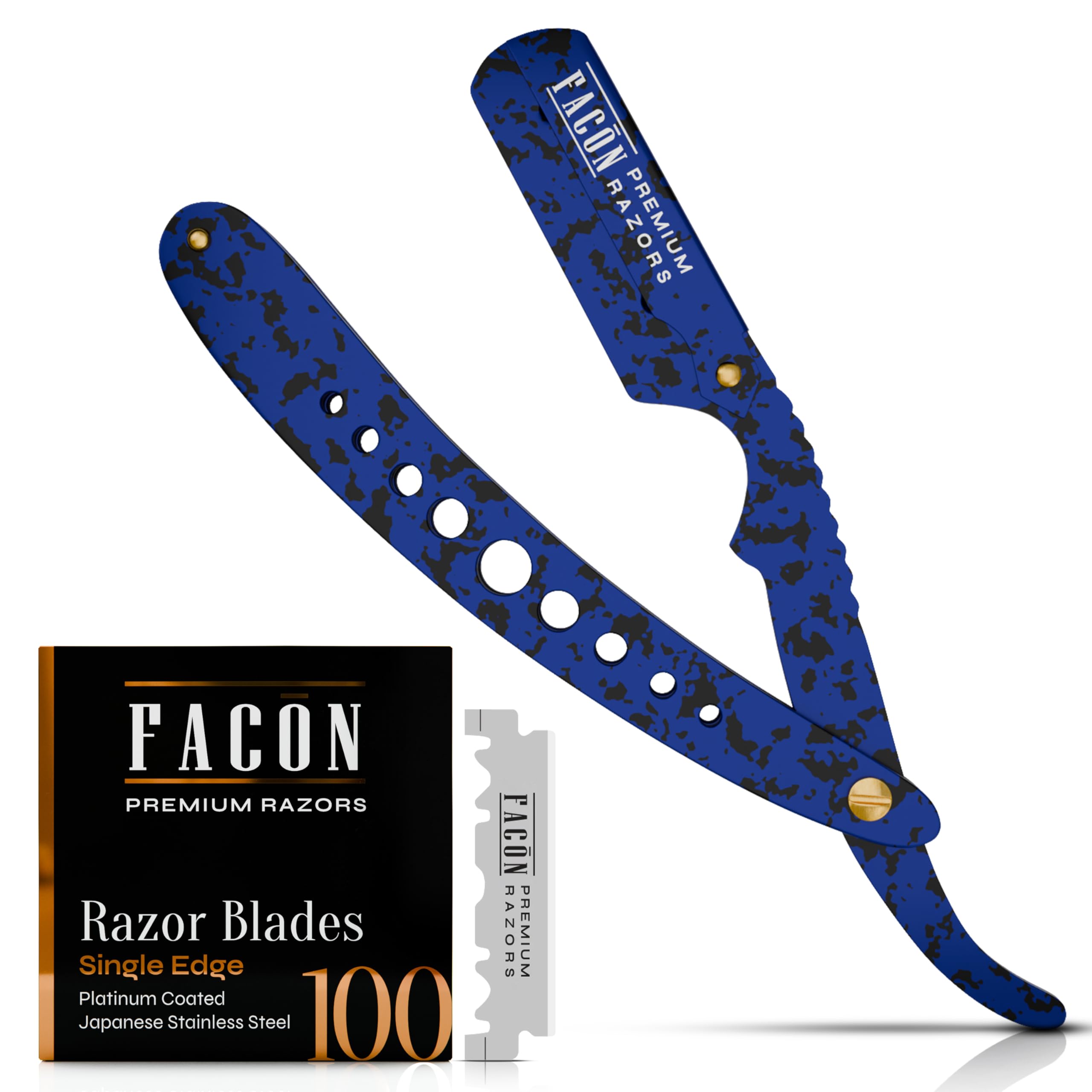 Facón Straight Razors for Men - Professional Barber Straight Edge Razor Kit with 100 Blades, Wooden Stainless Steel Barbero Shaver for a Smooth & Precise Shave, Premium Barber Razor for Men's Shaving