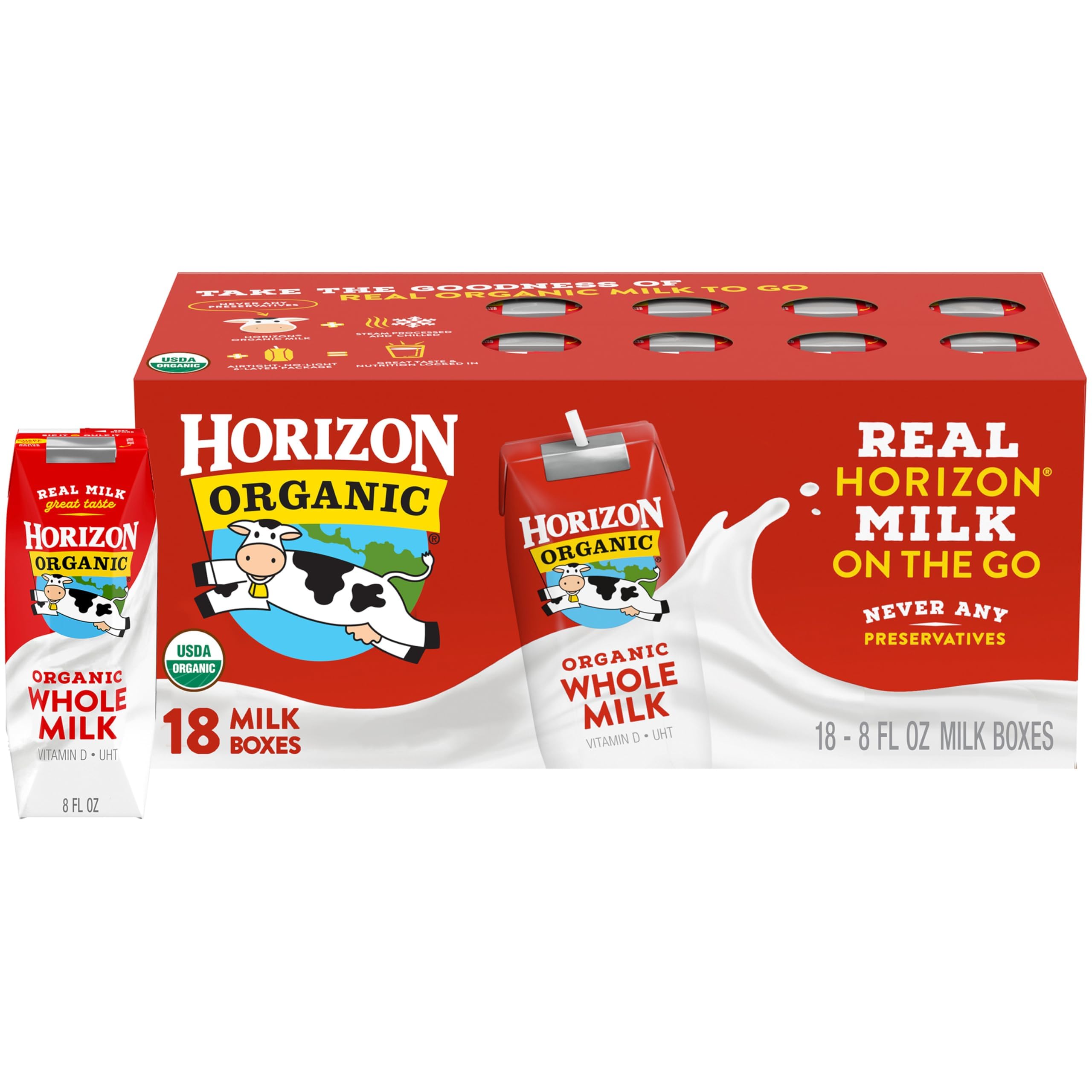 Horizon Organic Shelf Stable 1% Lowfat Strawberry Milk Boxes, 8 fl oz, 6 Count - 8g Protein per Serving, USDA Organic, Ready to Drink for Lunchbox, Travel, or On-the-Go, No Refrigeration Needed