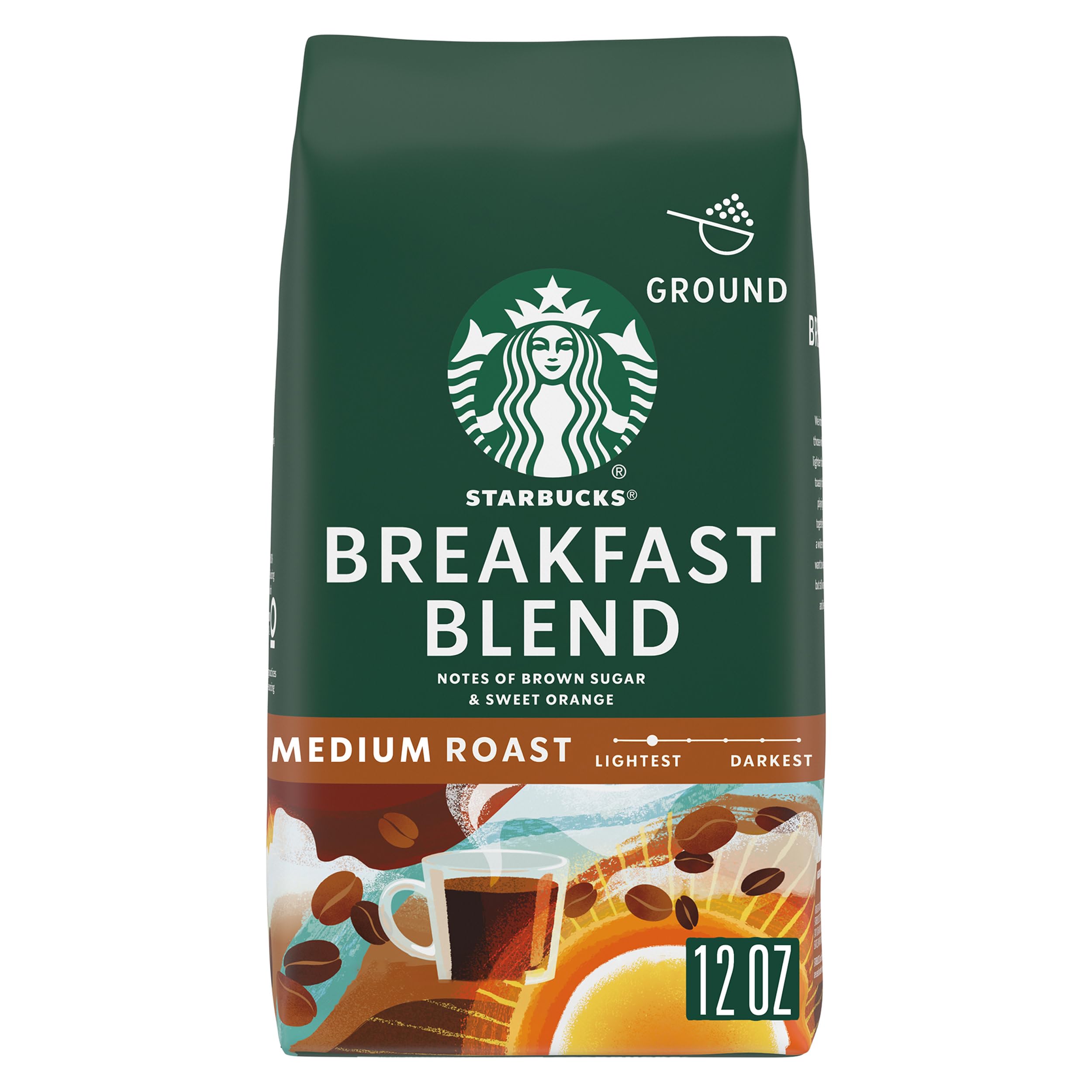 Starbucks Ground Coffee, Medium Roast Hot or Iced Coffee, Breakfast Blend, 18 oz