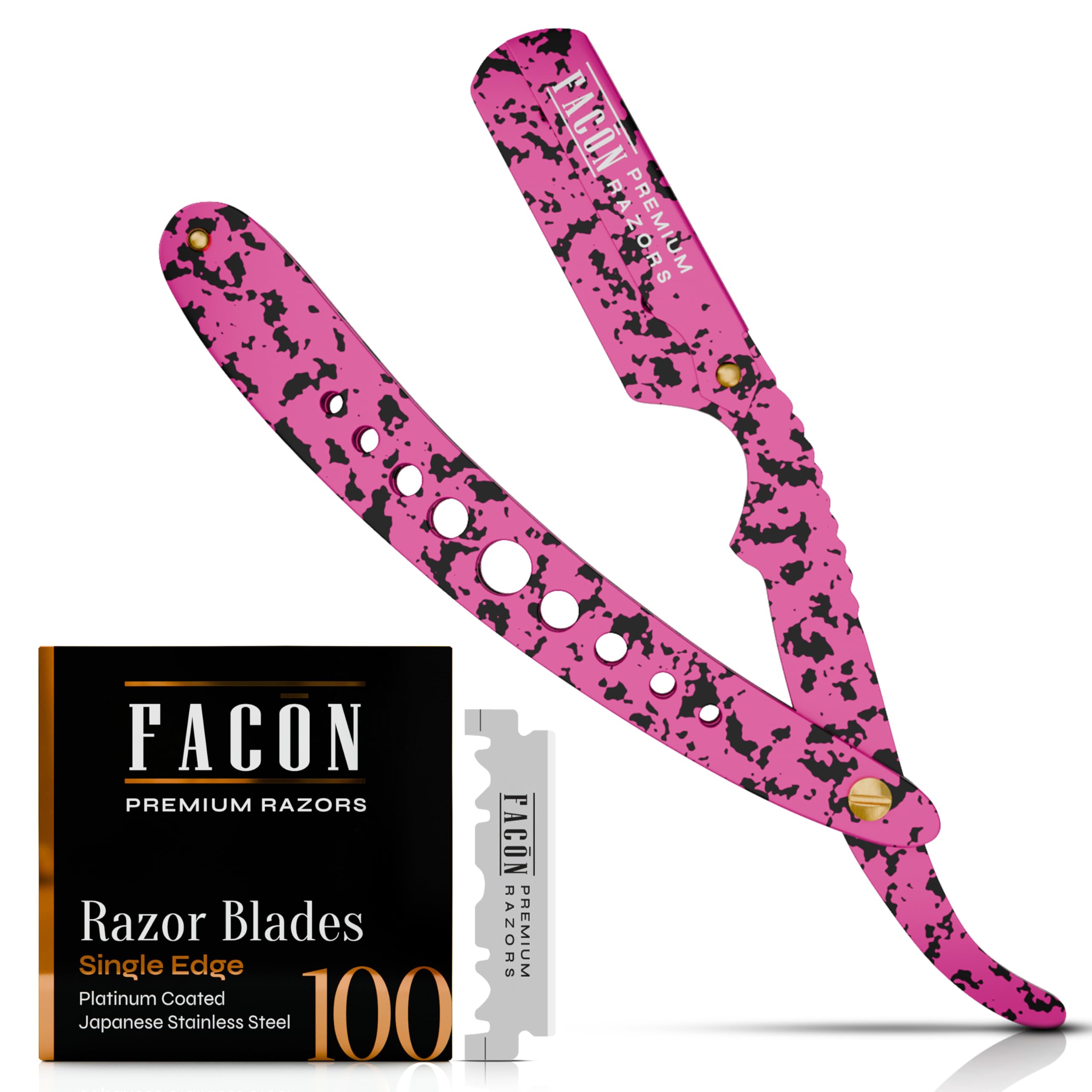 Facón Straight Razors for Men - Professional Barber Straight Edge Razor Kit with 100 Blades, Wooden Stainless Steel Barbero Shaver for a Smooth & Precise Shave, Premium Barber Razor for Men's Shaving