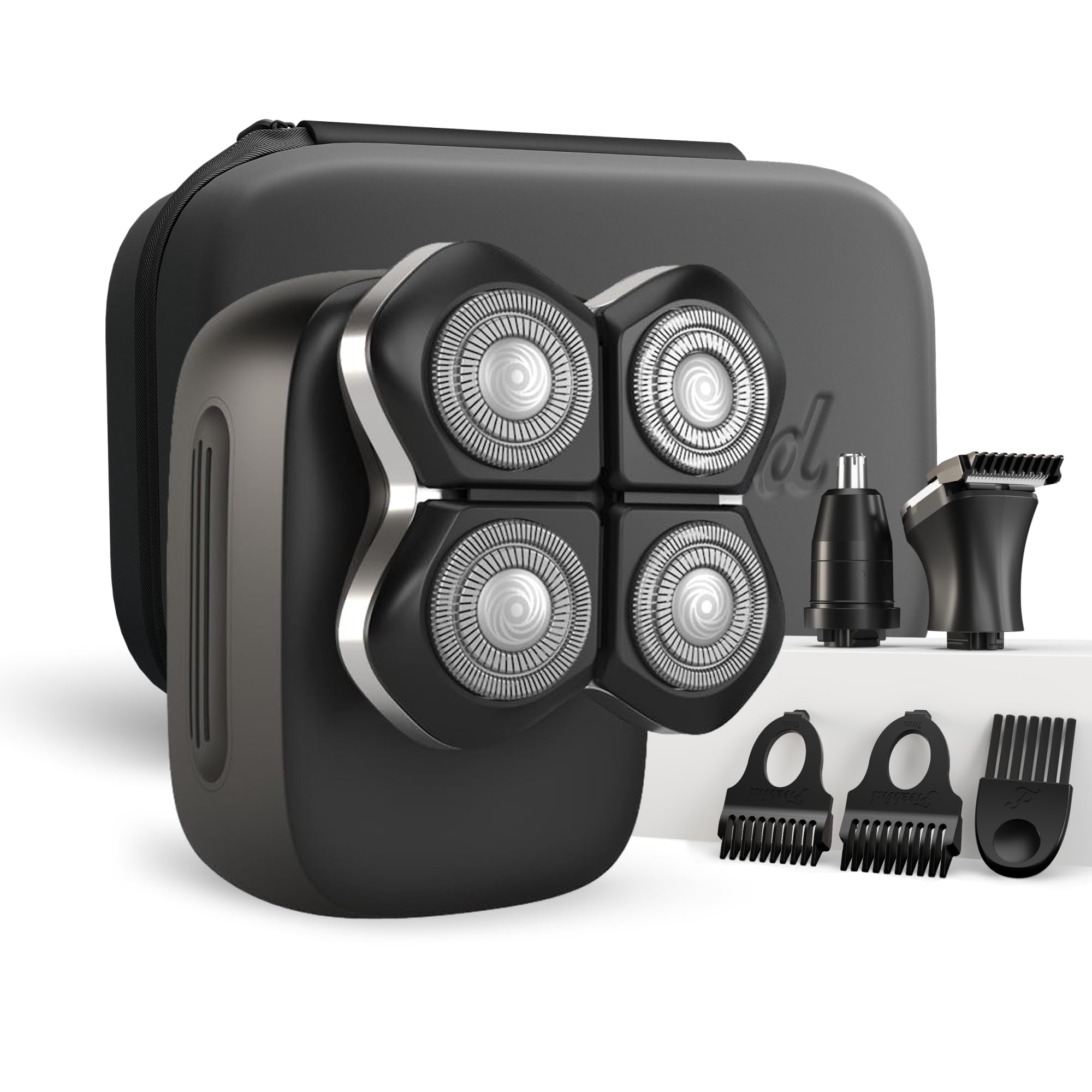 Freebird FlexSeries Electric Head & Body Hair Shaver - Mens Cordless Rechargeable Wet/Dry Skull Bald Head Back & Groin Waterproof Razor with Rotary Blades, Clippers, Nose Trimmer, Brush, Massager