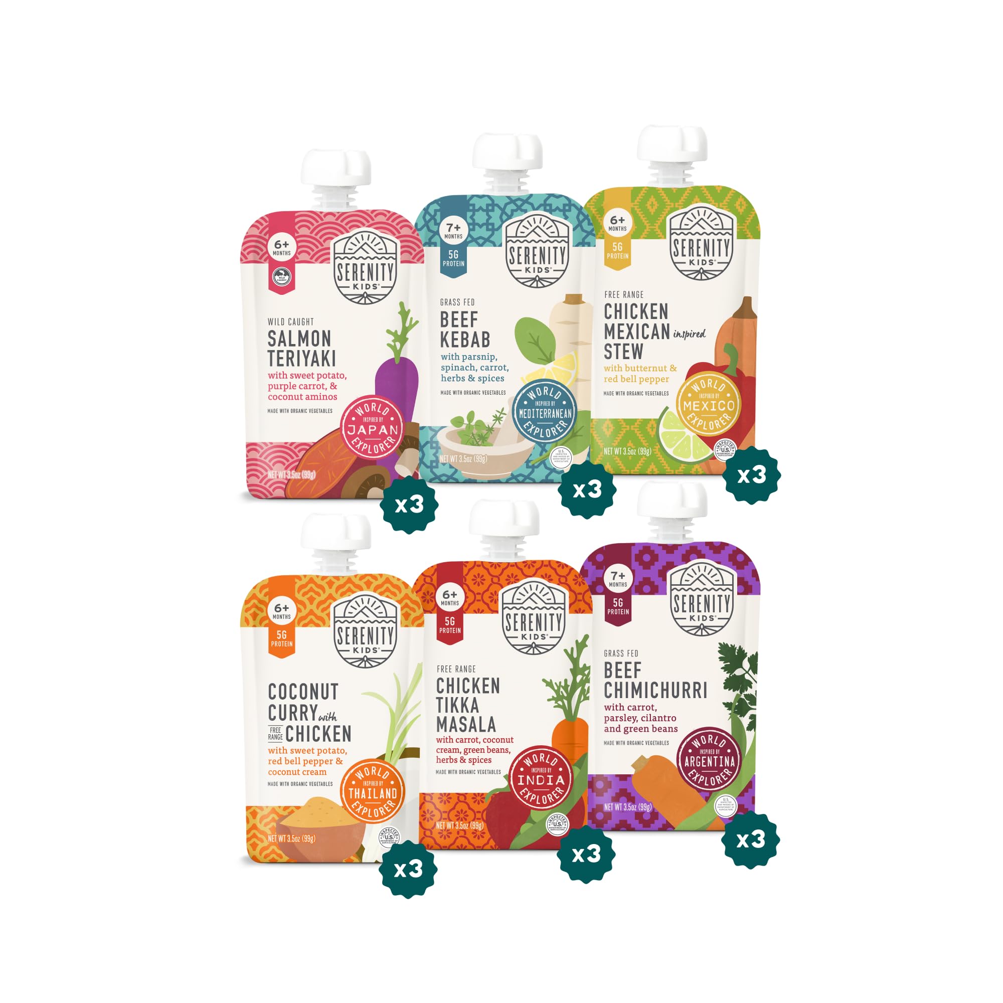 Serenity Kids 6+ Months Meat Baby Food Puree Pouches - 18 Count, 3.5 Oz - No Added Sugar Meat Snacks Toddler Food - Portable Baby Travel Essential