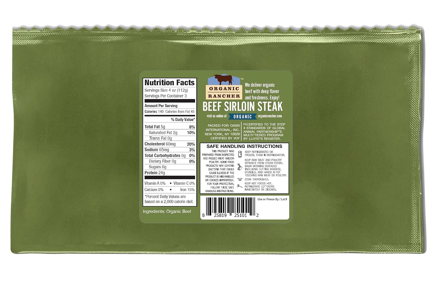 Organic Beef Top Sirloin Steak, 12 Oz