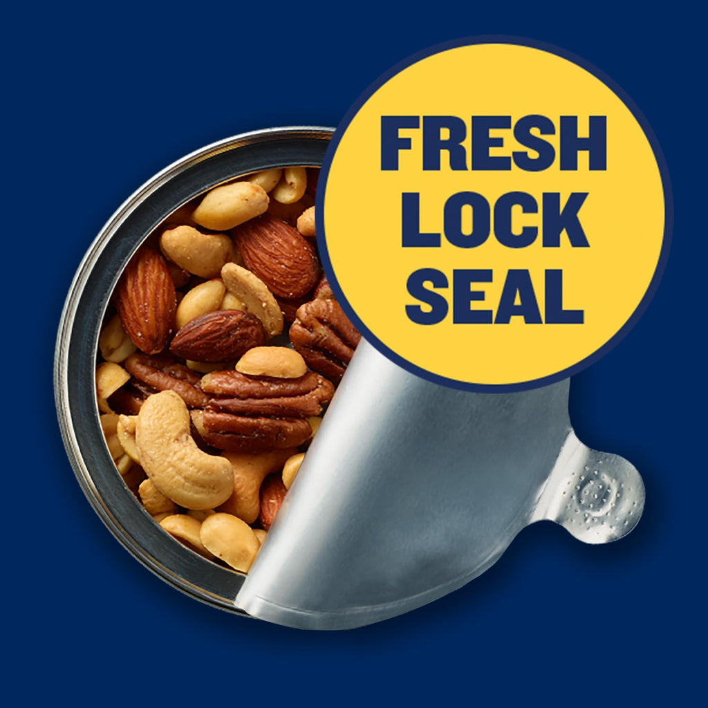 PLANTERS Deluxe Salted Mixed Nuts, Roasted Cashews, Almonds, Pecans, Pistachios, and Hazelnuts, Party Snacks, Plant-Based Protein, Quick Snack for Adults, After School Snack, 34oz Container