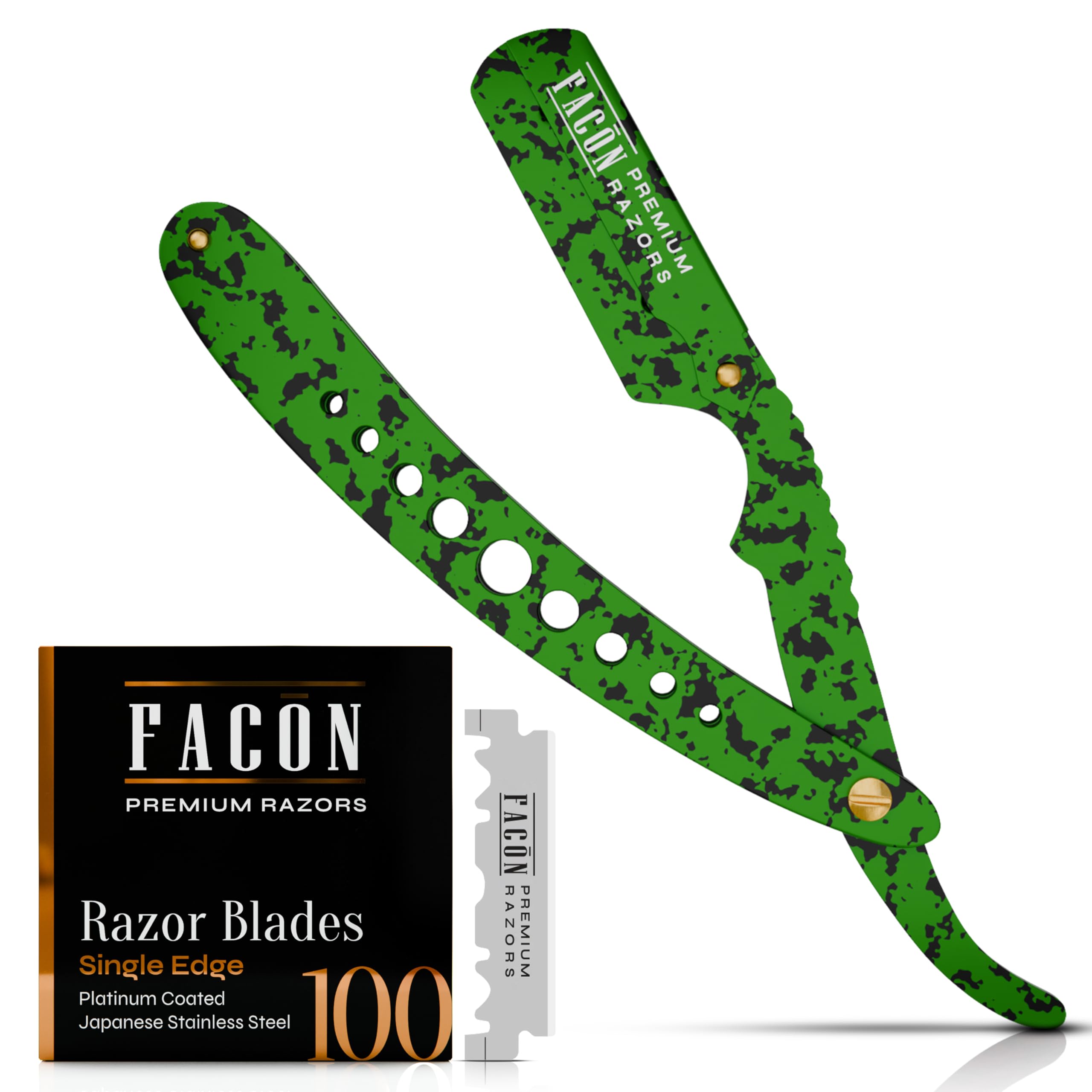 Facón Straight Razors for Men - Professional Barber Straight Edge Razor Kit with 100 Blades, Wooden Stainless Steel Barbero Shaver for a Smooth & Precise Shave, Premium Barber Razor for Men's Shaving