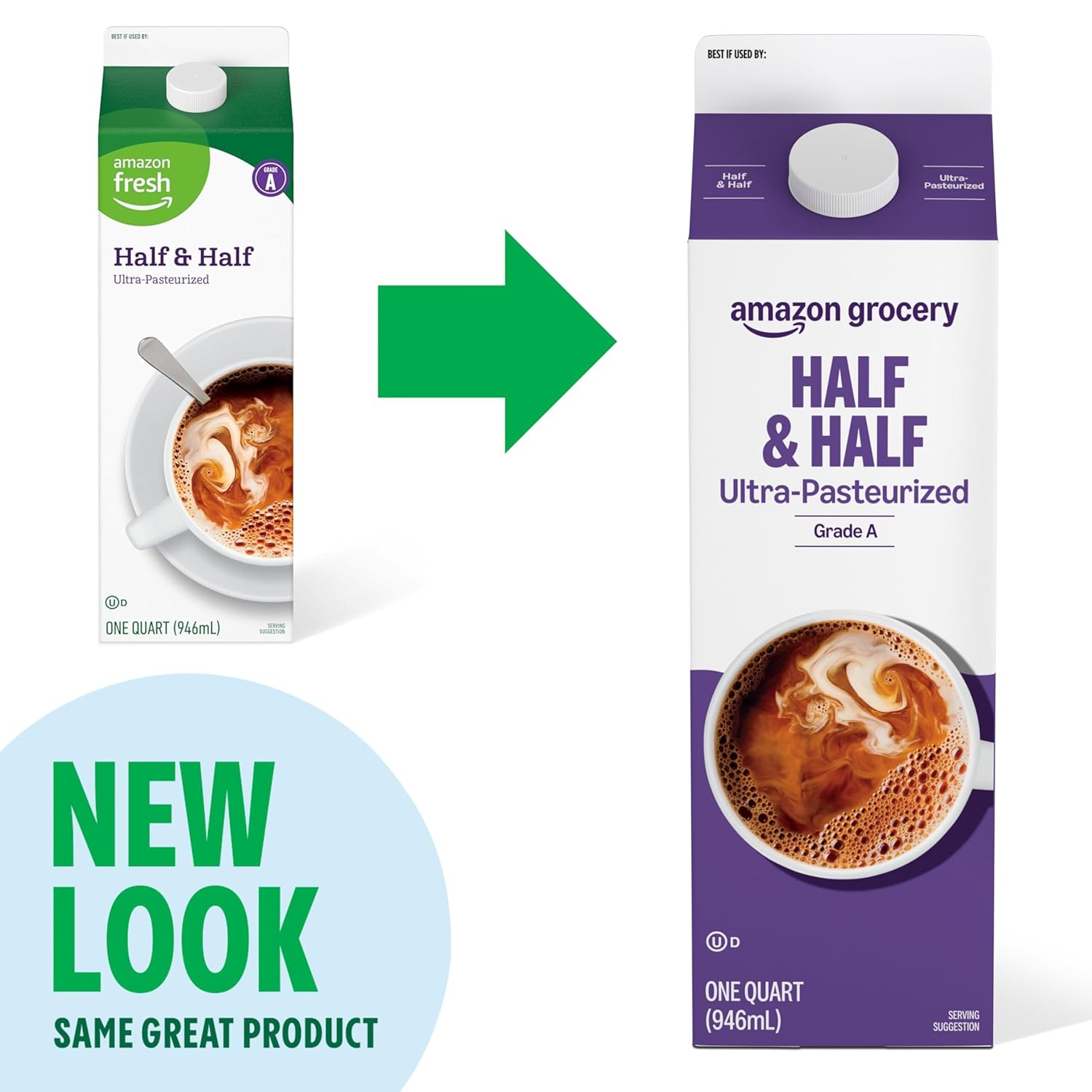 Amazon Grocery, Half & Half, Ultra Pasteurized, 32 Fl Oz (Previously Amazon Fresh, Packaging May Vary)