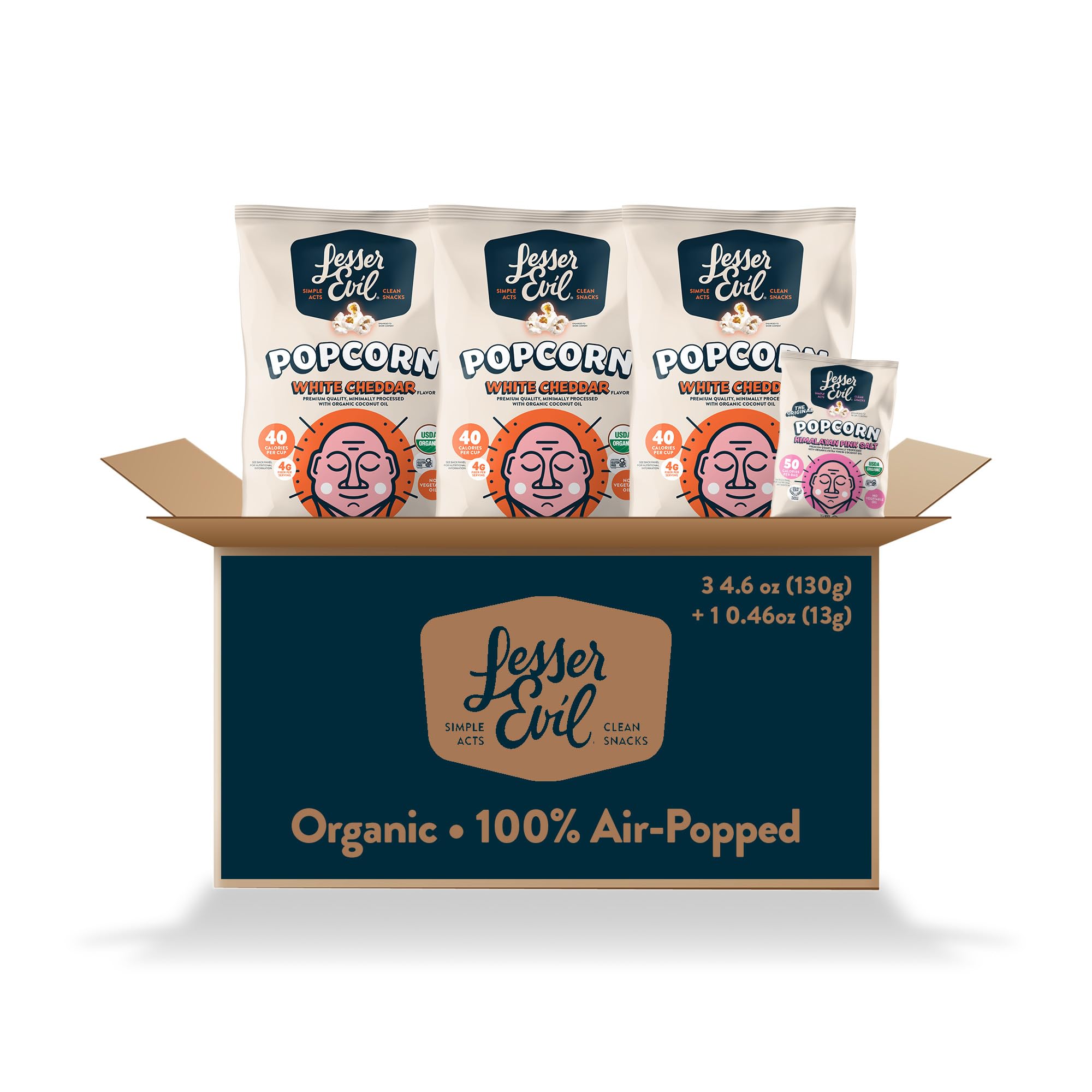 LesserEvil Himalayan Pink Salt Organic Popcorn, No Artificial Ingredients, Coconut Oil, Pack of 12, 0.88 oz Bags