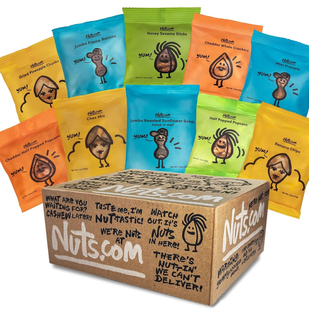 Nuts.com Back to School Variety Pack – Nut-Free Healthy Snack Box for Kids & Adults - Individually Wrapped Snacks, 10 Count Single-Serve Snack Gourmet Assortment for Winter, Valentine's Day and Festive Gifts