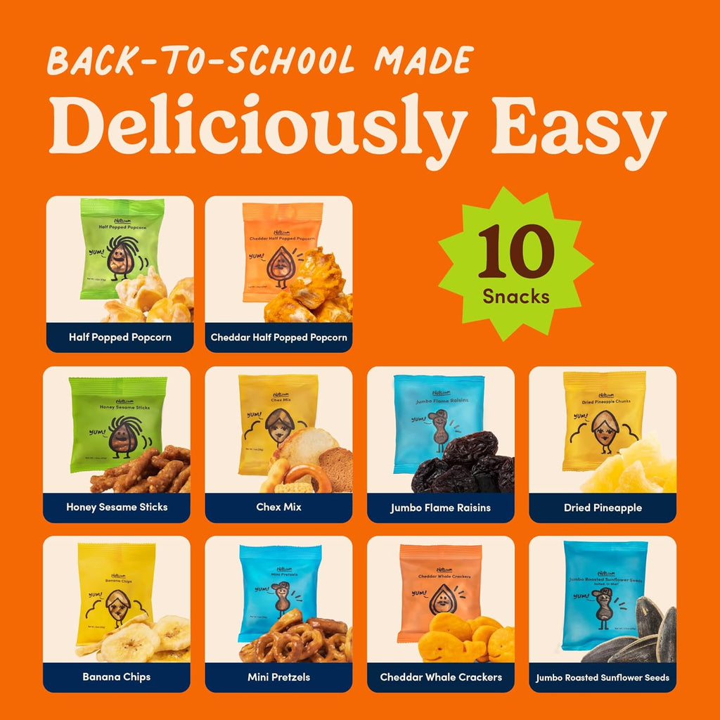 Nuts.com Back to School Variety Pack – Nut-Free Healthy Snack Box for Kids & Adults - Individually Wrapped Snacks, 10 Count Single-Serve Snack Gourmet Assortment for Winter, Valentine's Day and Festive Gifts