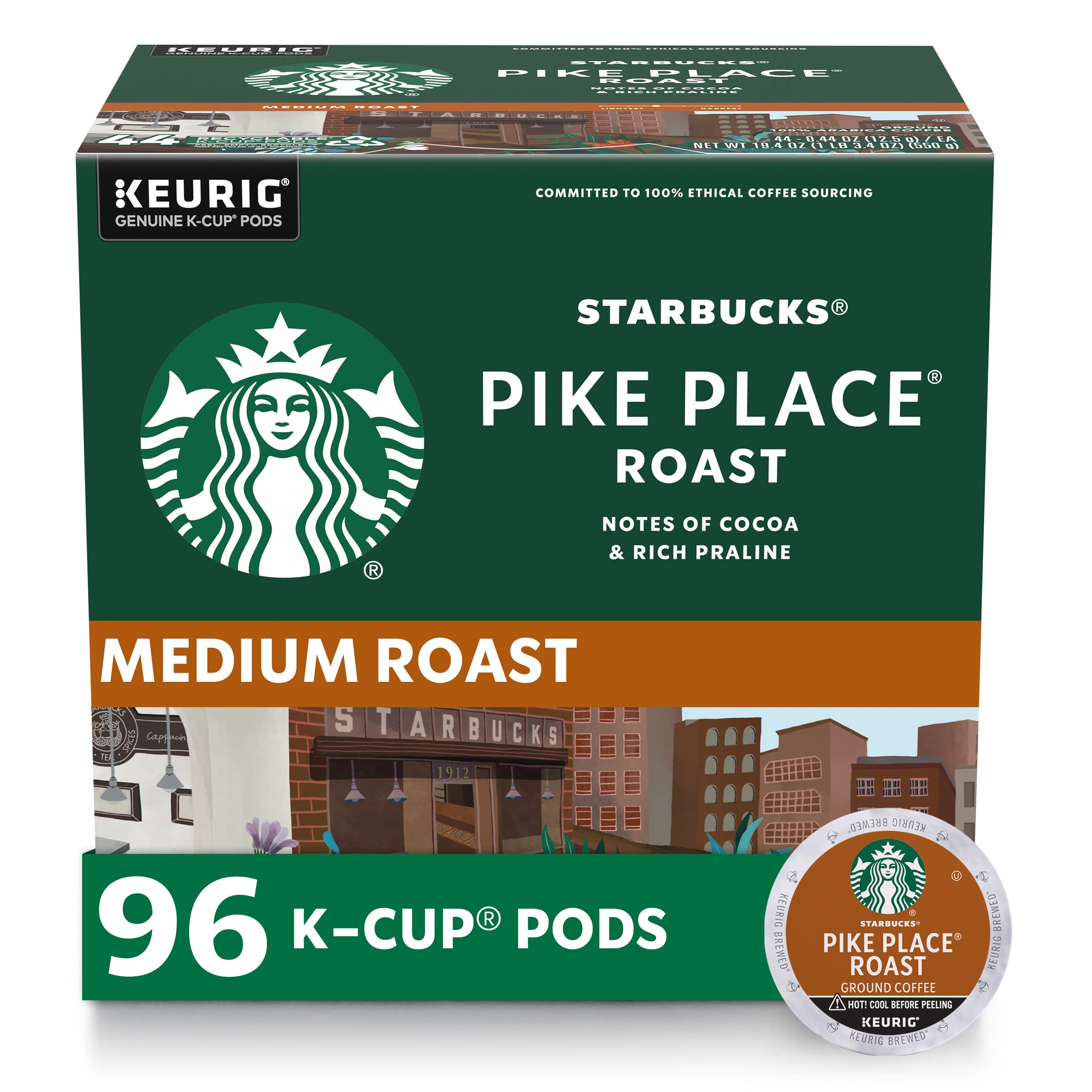 Starbucks K-Cup Coffee Pods, Medium Roast Hot or Iced Coffee, Pike Place Roast, 22 Keurig Pods