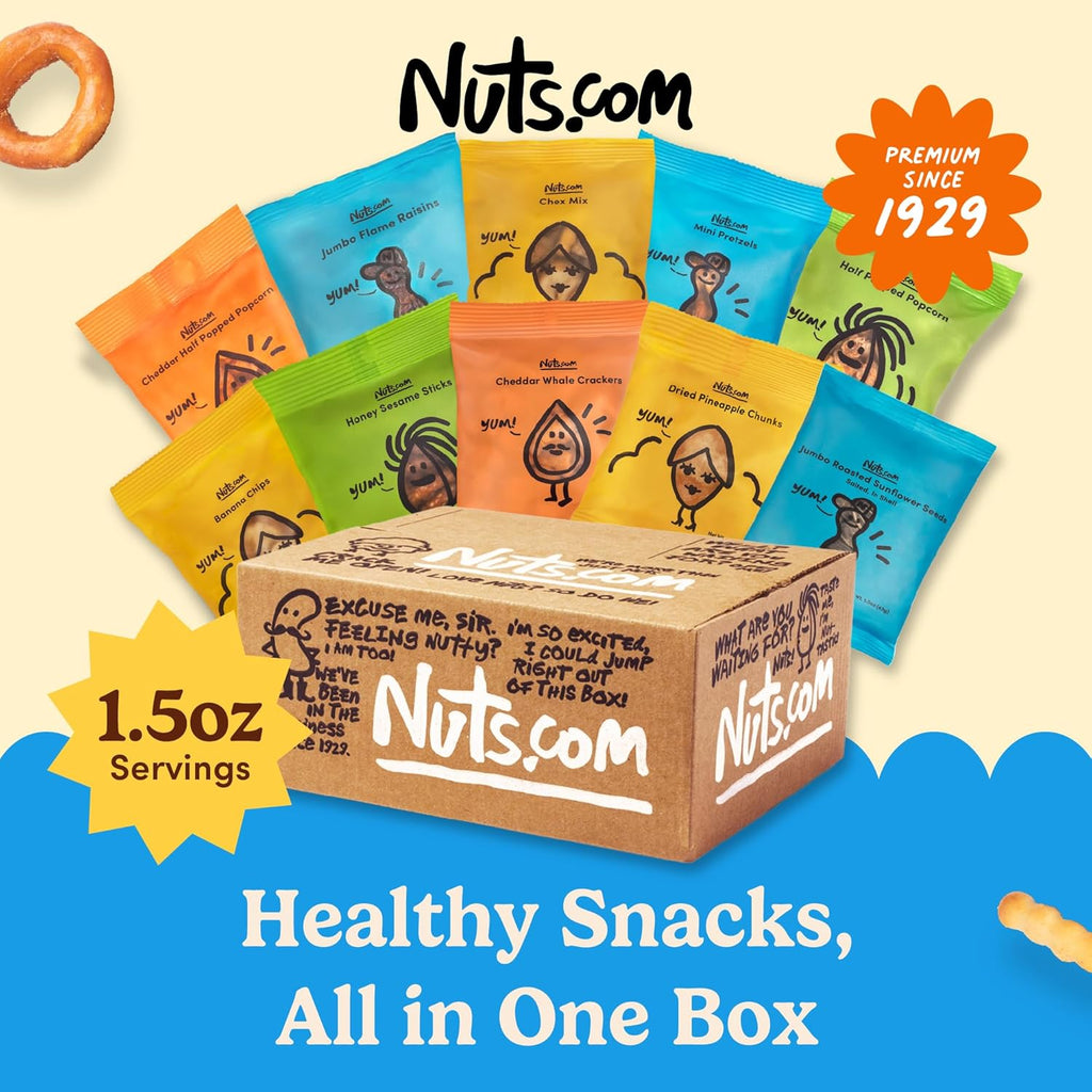 Nuts.com Back to School Variety Pack – Nut-Free Healthy Snack Box for Kids & Adults - Individually Wrapped Snacks, 10 Count Single-Serve Snack Gourmet Assortment for Winter, Valentine's Day and Festive Gifts