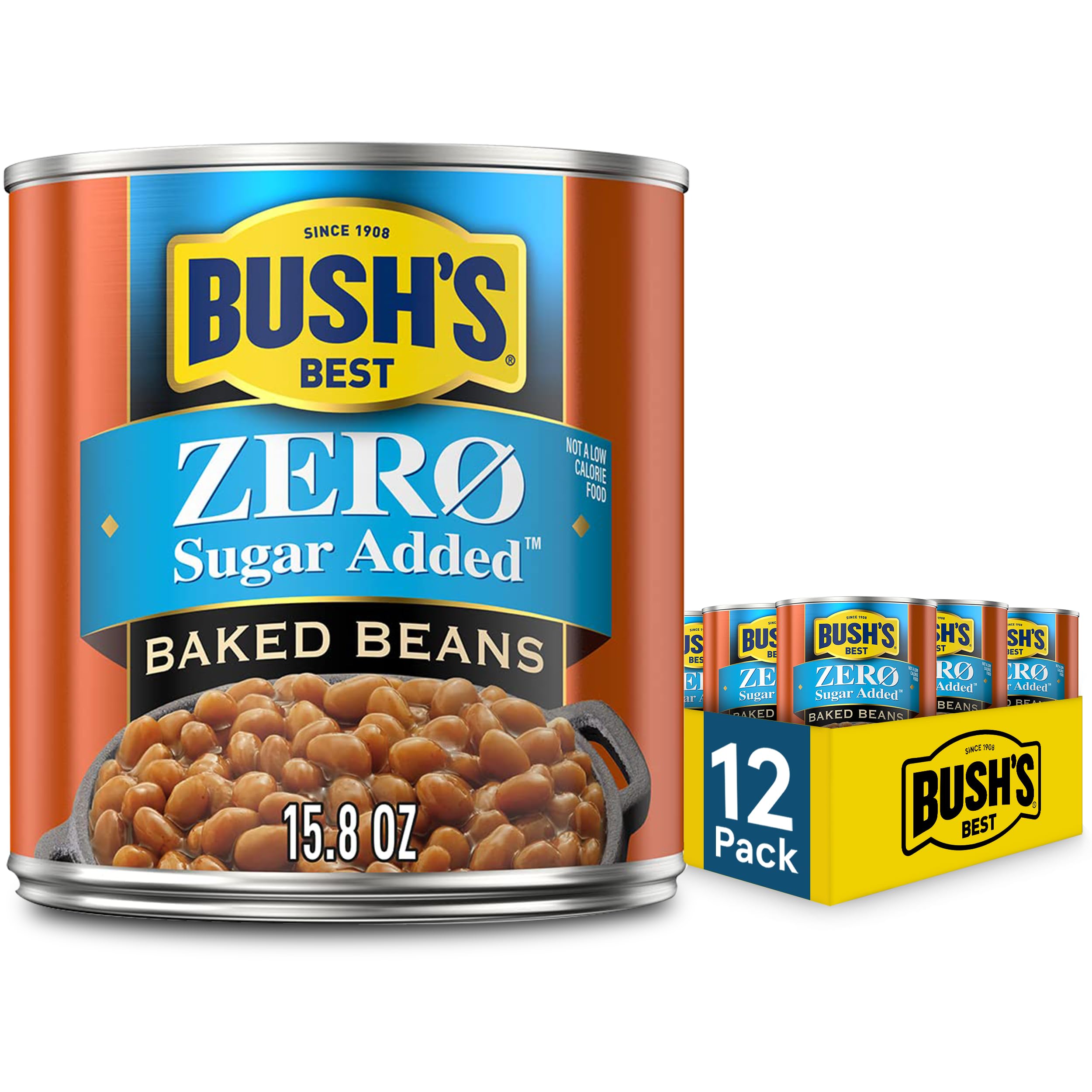BUSH'S BEST 16 oz Canned Maple Cured Bacon Baked Beans Source of Protein and Fiber, Low Fat, Gluten Free, (Pack of 12)