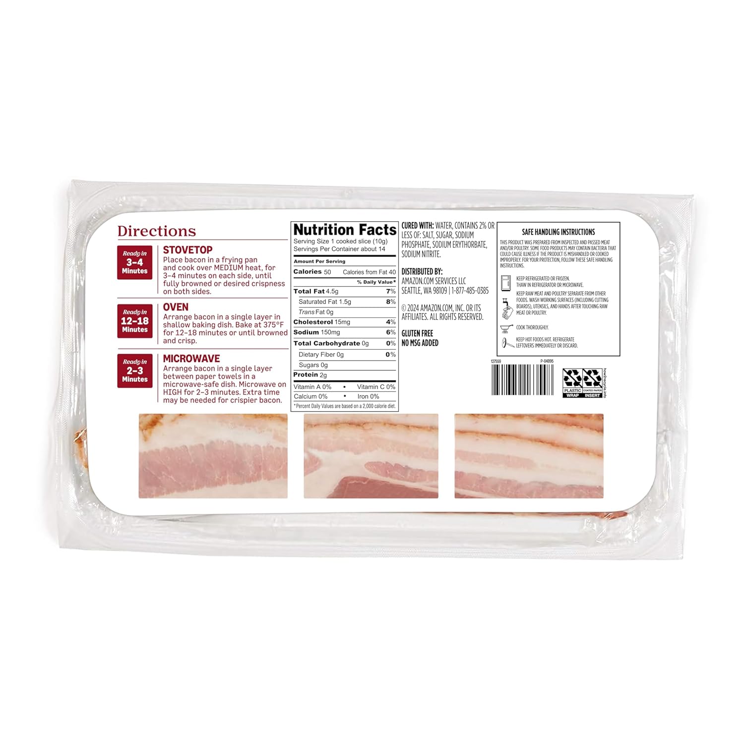 Amazon Grocery, Naturally Applewood Smoked Thick Cut Bacon, 16 Oz (Previously Fresh Brand, Packaging May Vary)