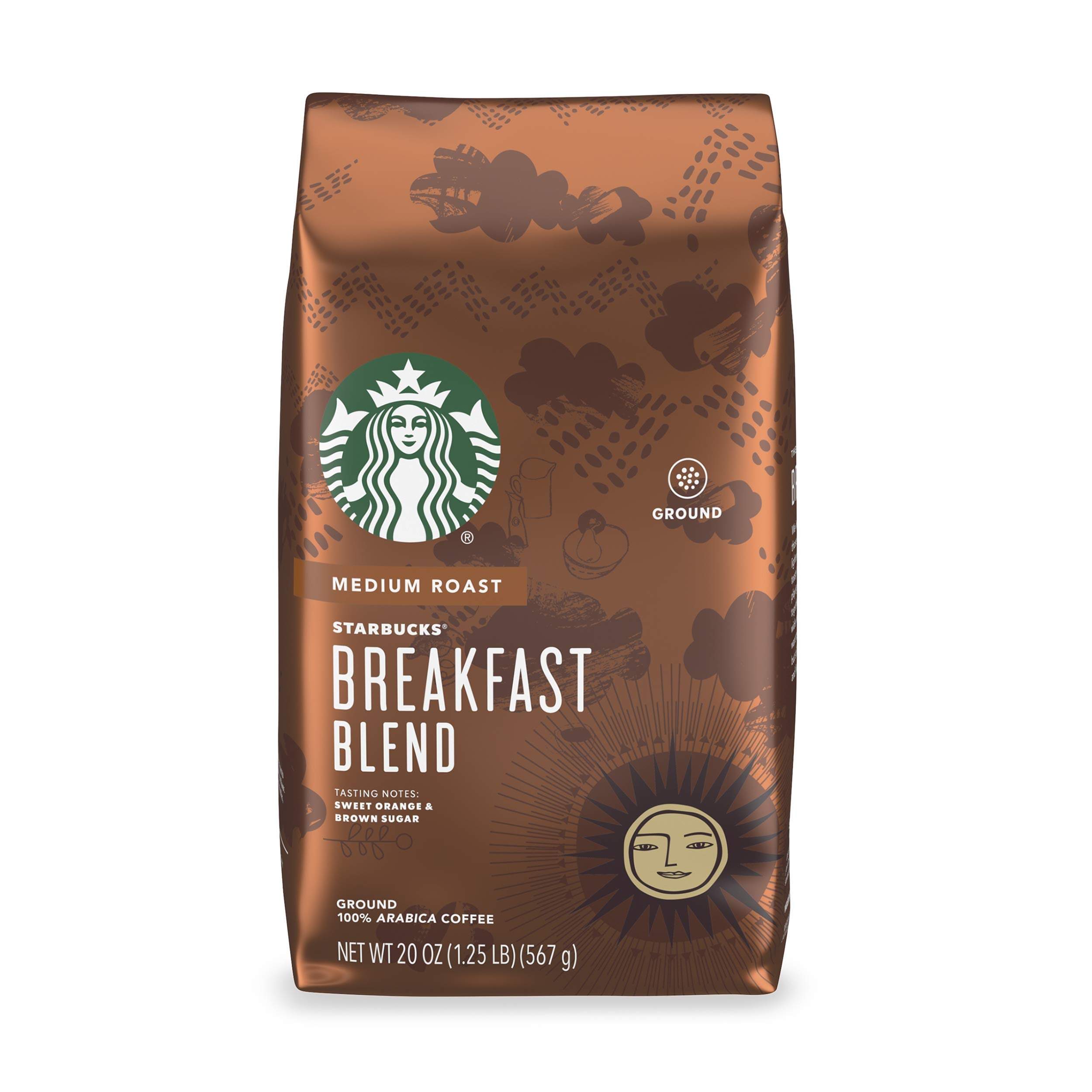 Starbucks Ground Coffee, Medium Roast Hot or Iced Coffee, Breakfast Blend, 18 oz