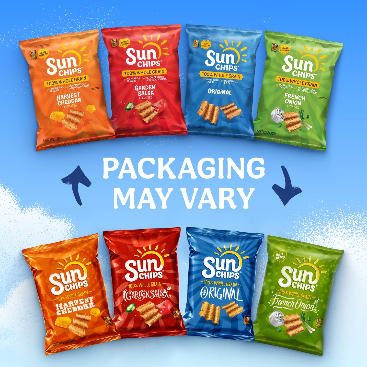 SunChips 100% Whole Grain Chips, Variety Pack, 1 oz Bags, Pack of 21, No Artificial Flavors, No Colors from Artificial Sources