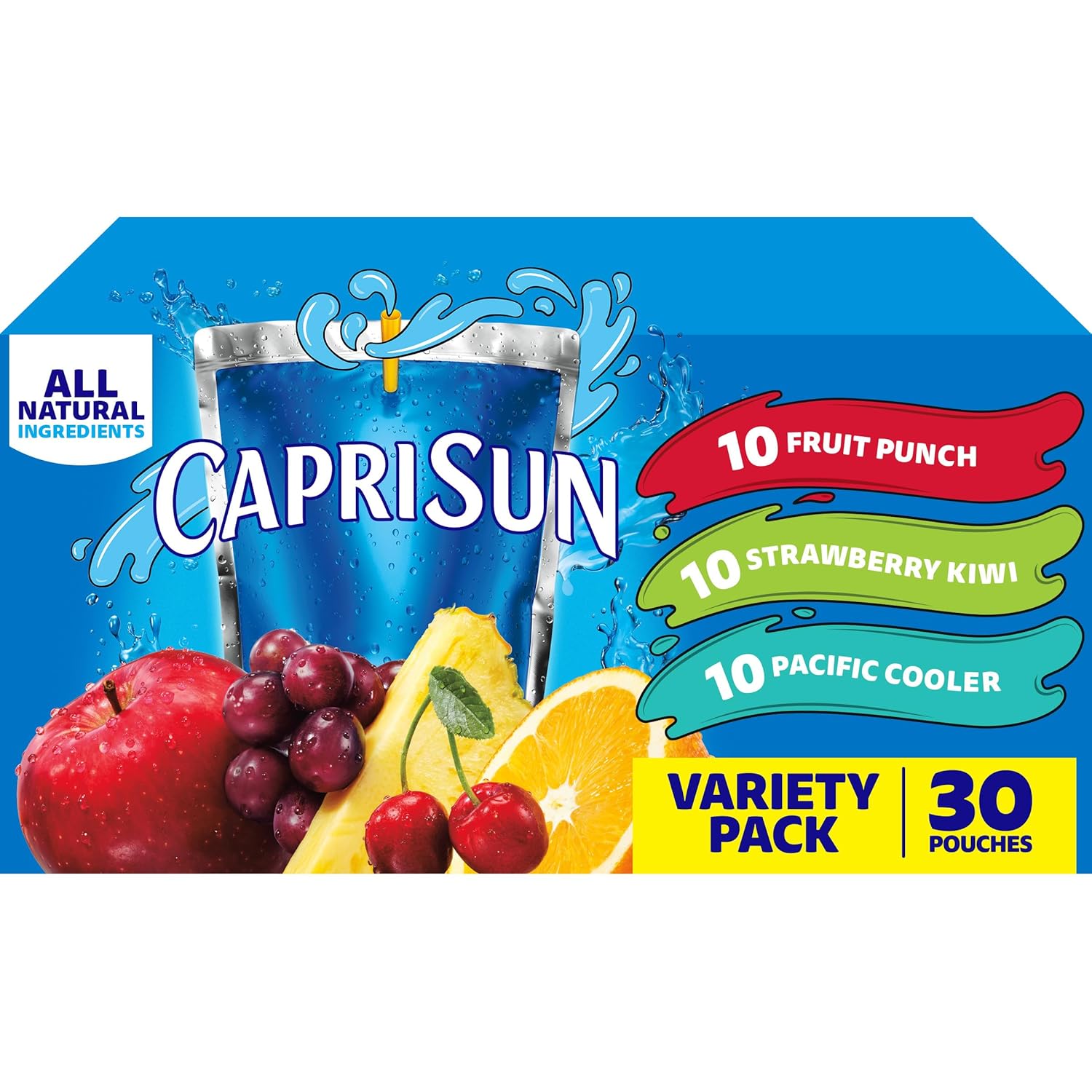 Capri Sun Fruit Punch, Strawberry Kiwi and Pacific Cooler Flavored Juice Drink Blend Variety Pack, 30 ct Box, 6 fl oz Pouches