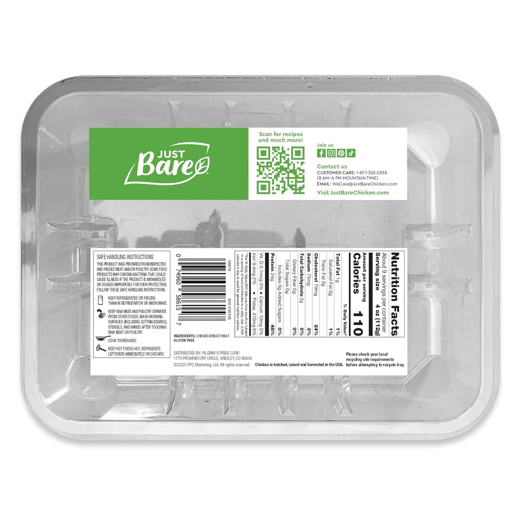 Just Bare® Natural Fresh Chicken Breast Fillets | Family Pack | No Antibiotics Ever | Boneless | Skinless | 2.25 LB