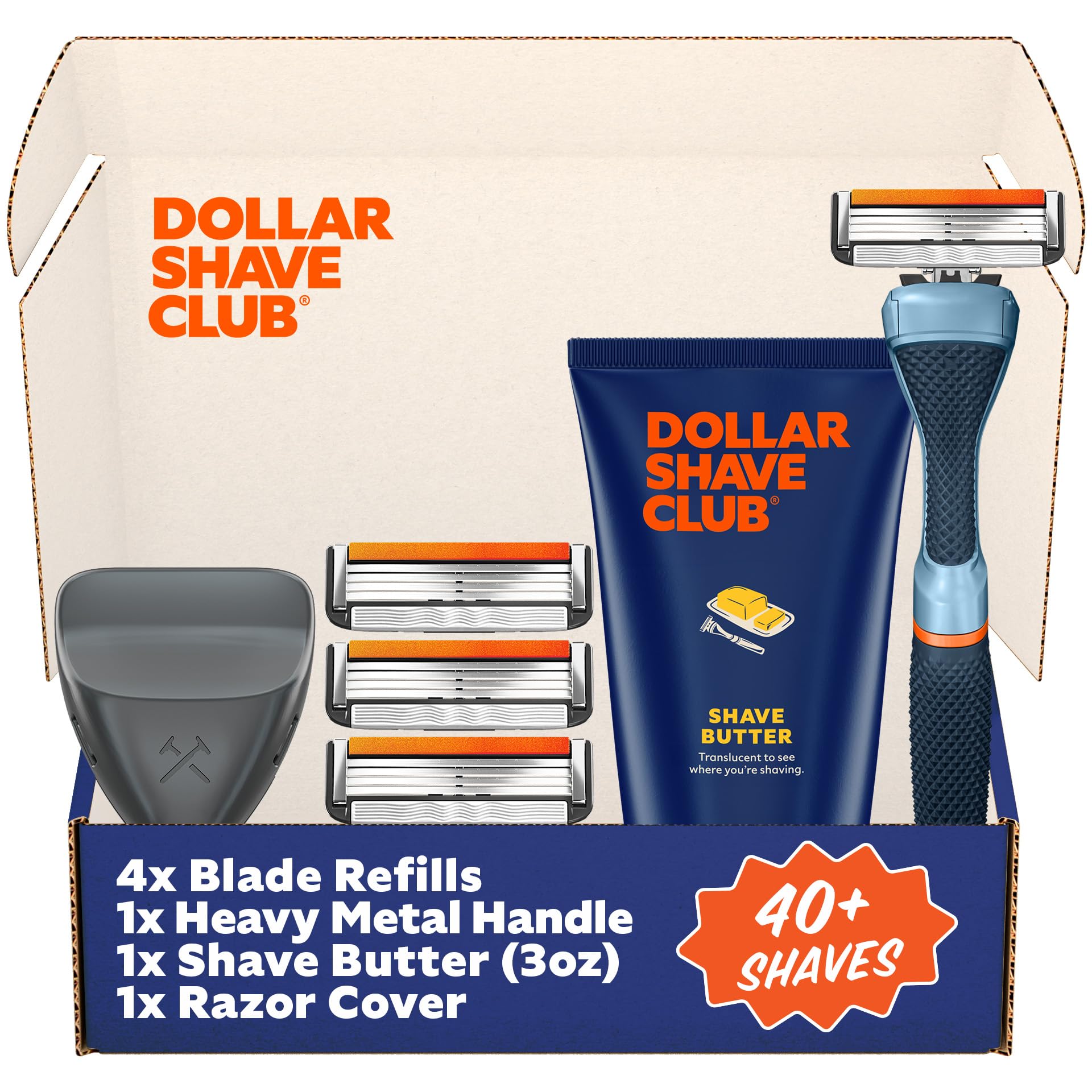Dollar Shave Club | The Member Exclusive Shave Set | 4 Swift Rinse Refill Cartridges, 1 Handle (Black), 1 Shave Butter 3 ounce, 1 Razor Cover, Razors for Men